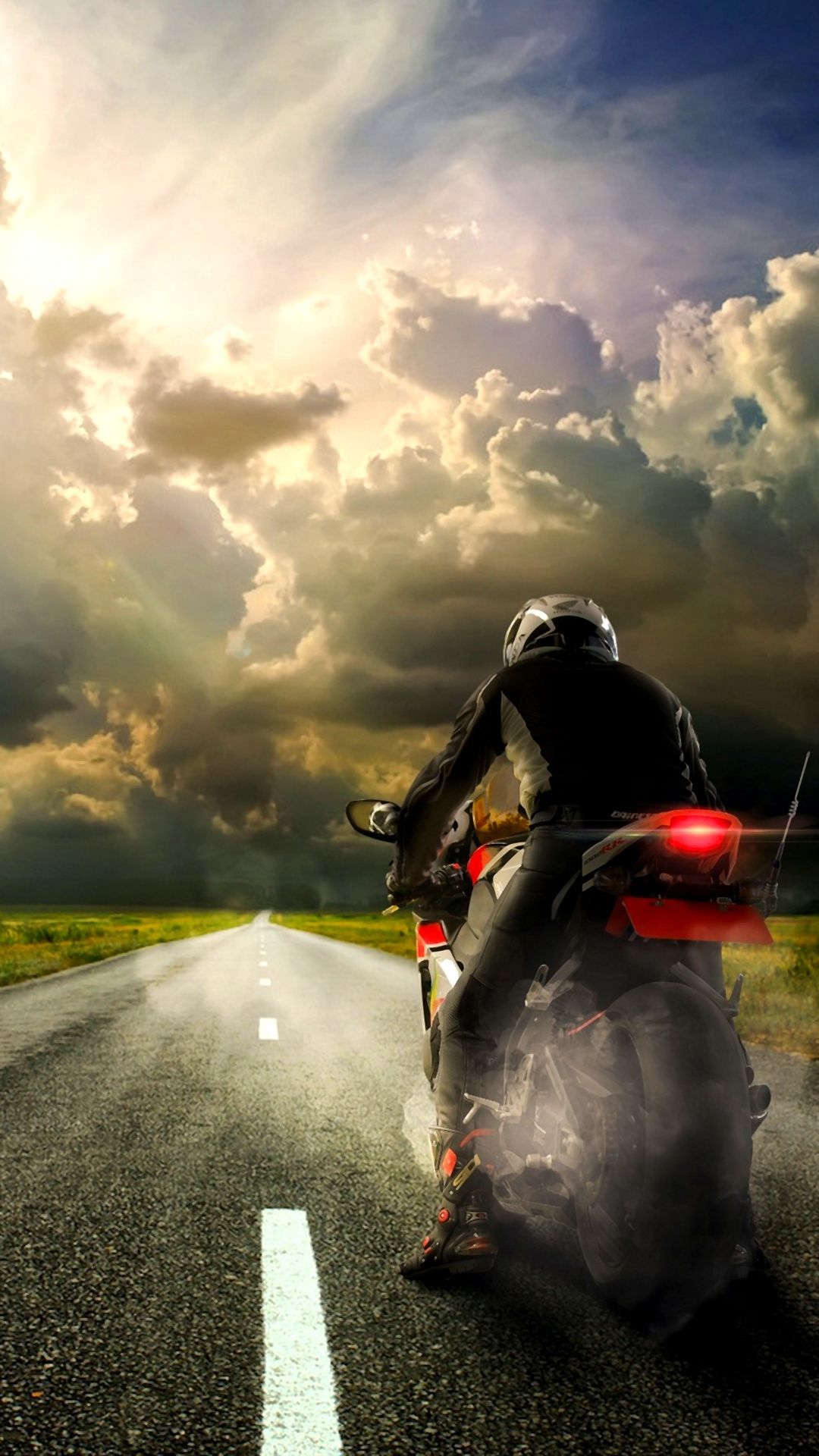 Motociclista su strada al tramonto, 1080x1920 Full HD Verticale, Samsung Galaxy