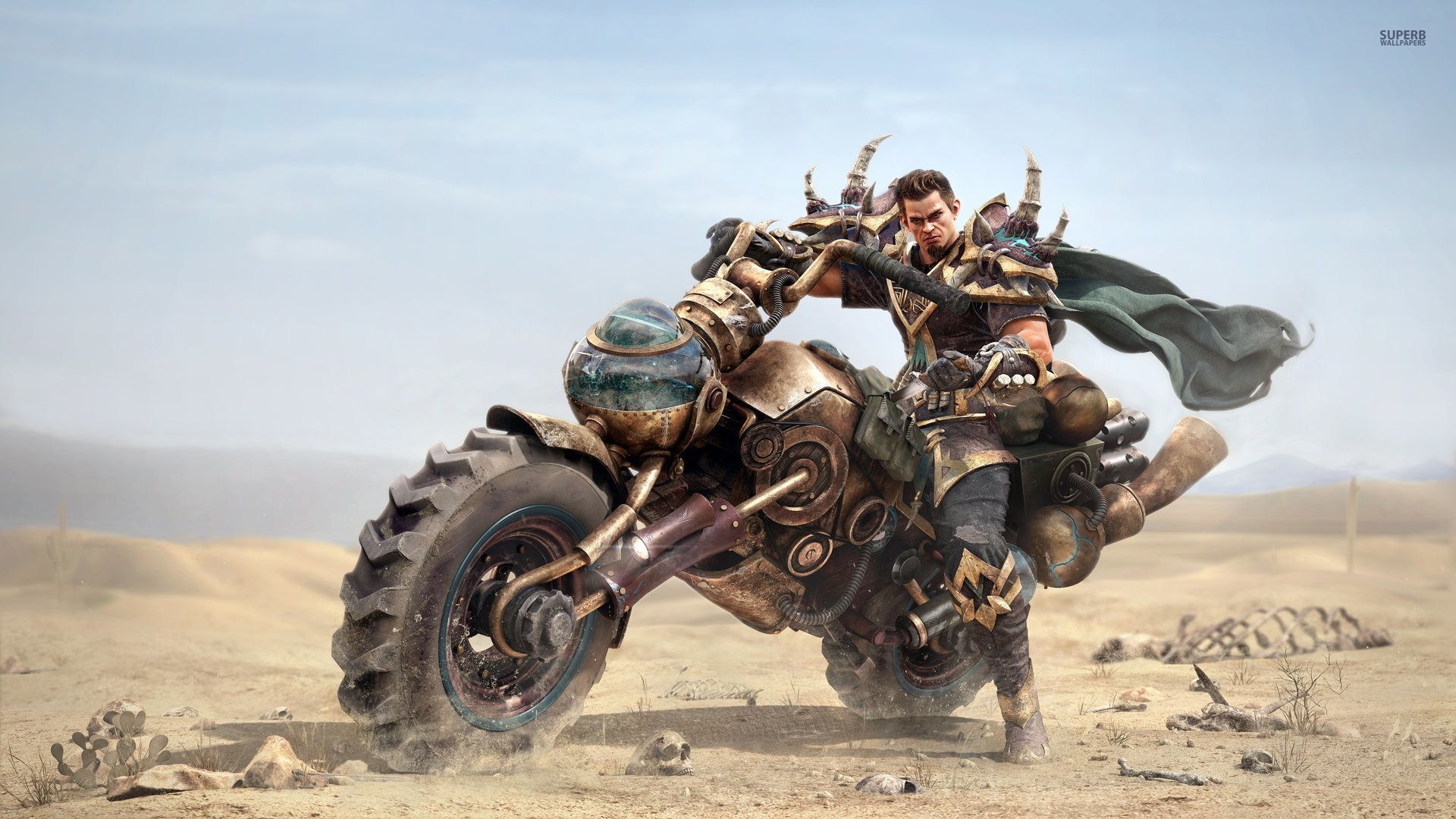 motociclista deserto stile post-apocalittico, 1920x1080 Full HD 1080p, Desktop
