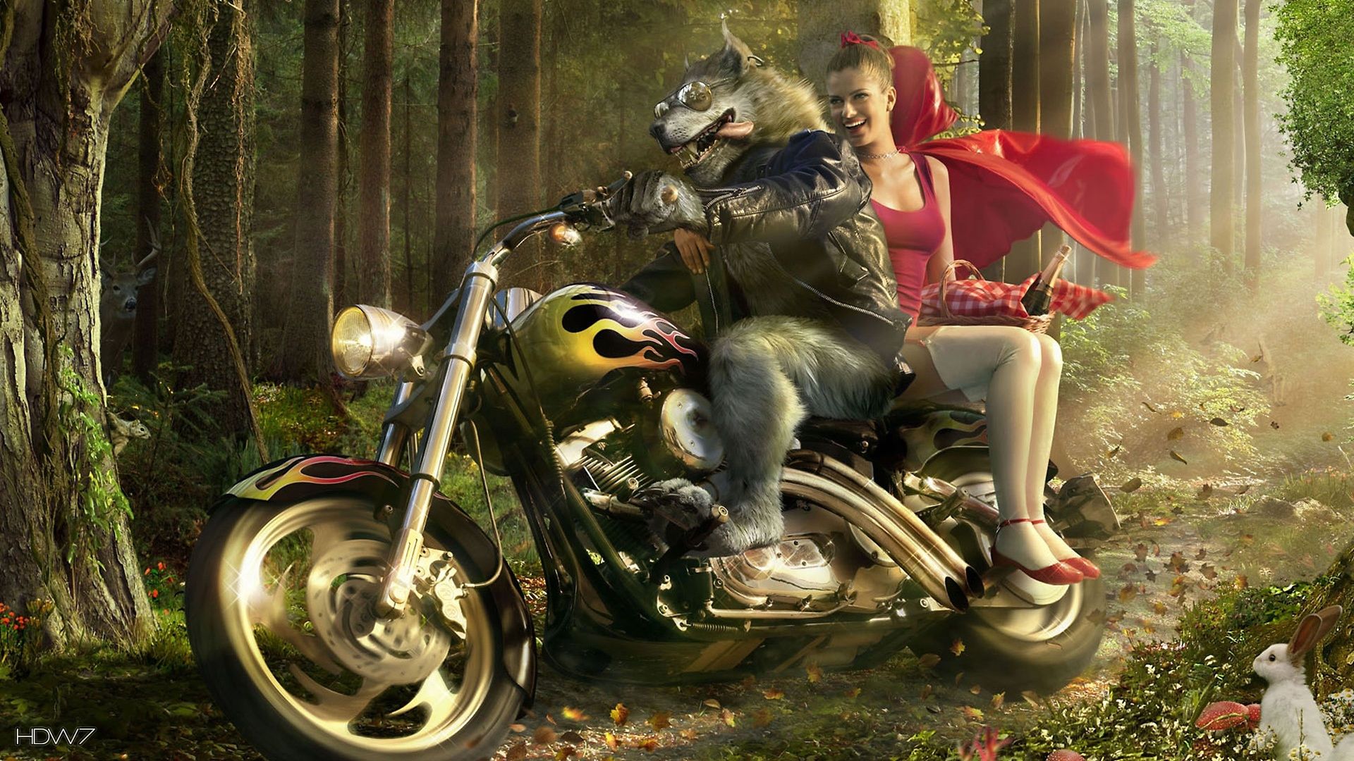Lupo e Cappuccetto Rosso in moto, 1920x1080 1080p, Laptop