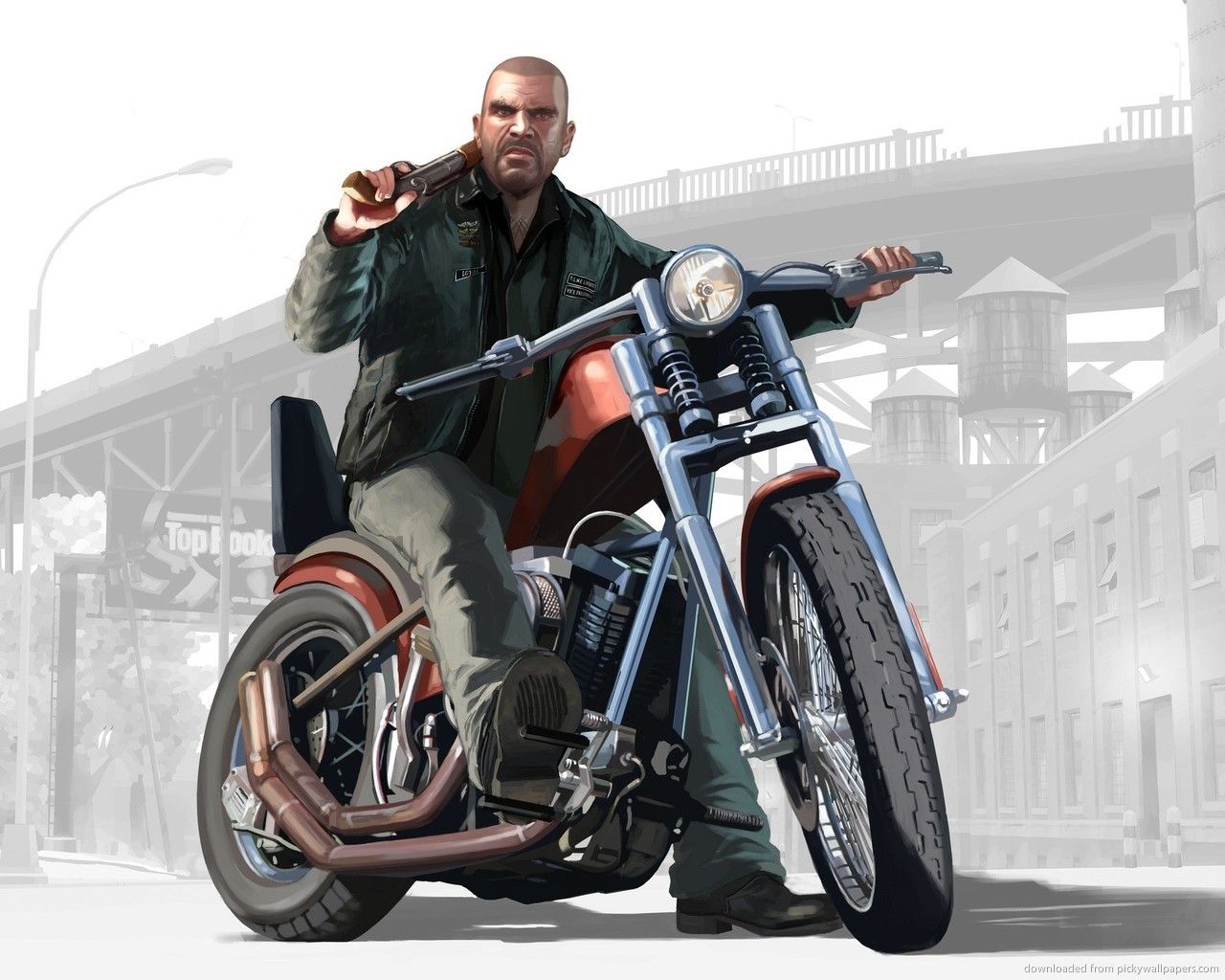 Motociclista con chopper, ponte urbano, 1280x1024 HD, Desktop