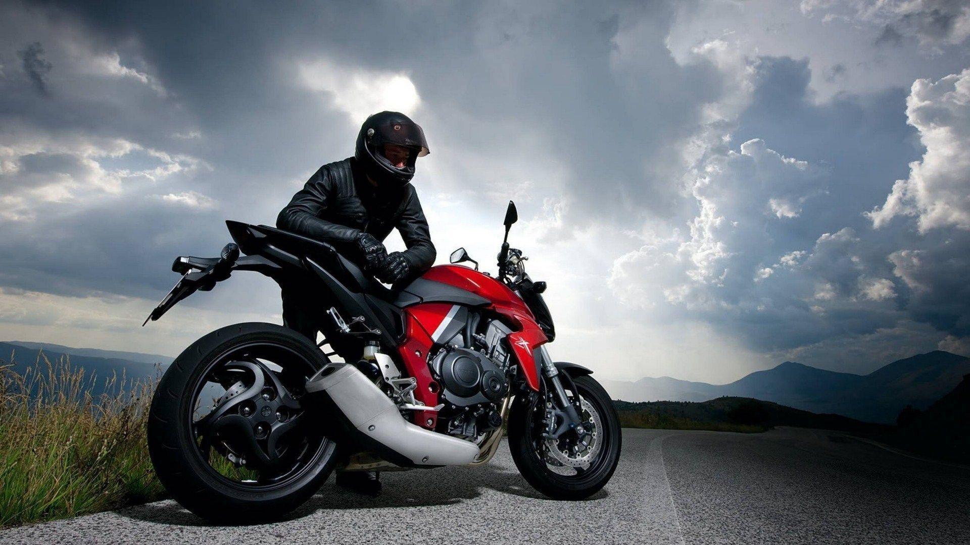 Motociclista con moto rossa, 1920x1080 Full HD, Laptop