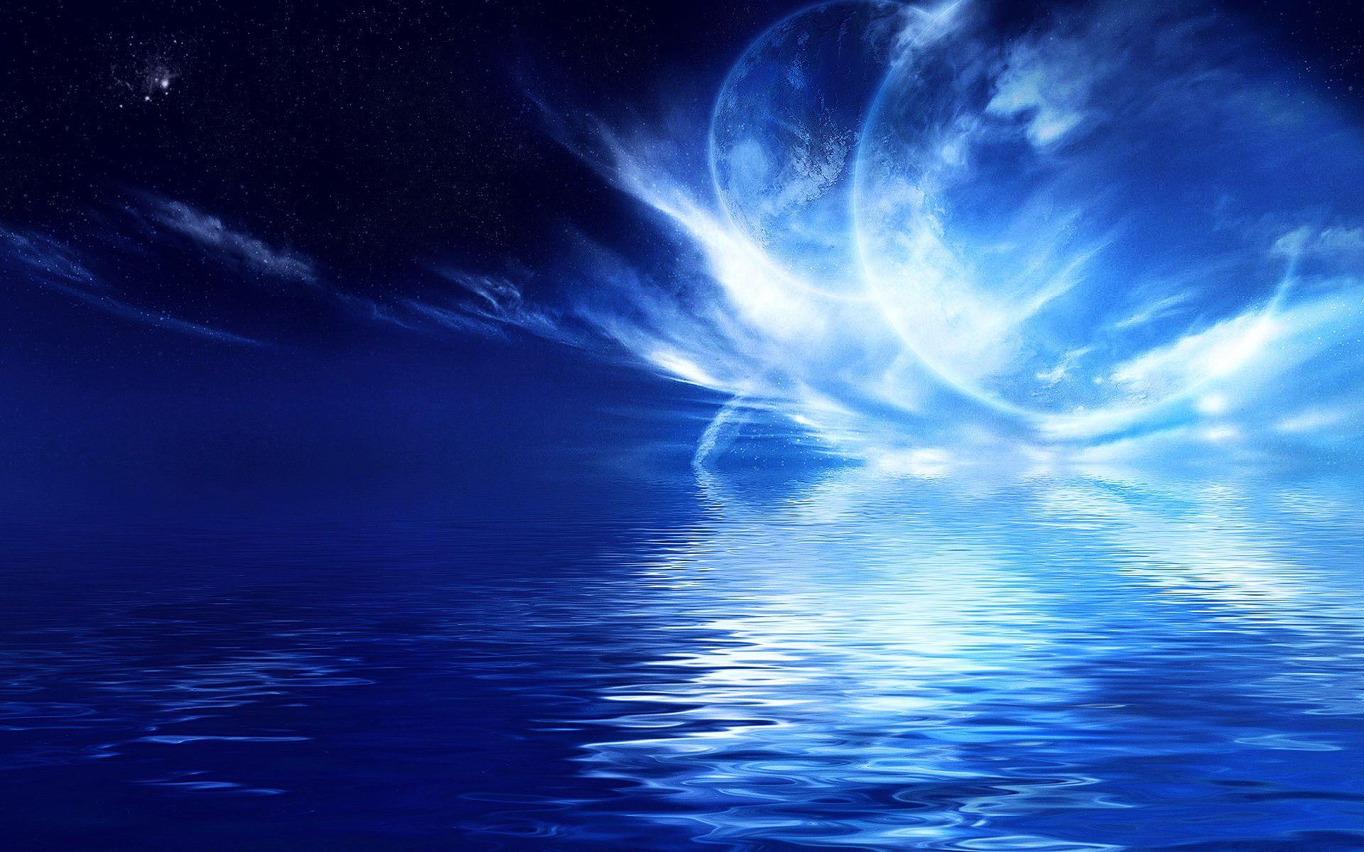 Paesaggio oceano notturno blu, 1920x1200 Full HD+, PC