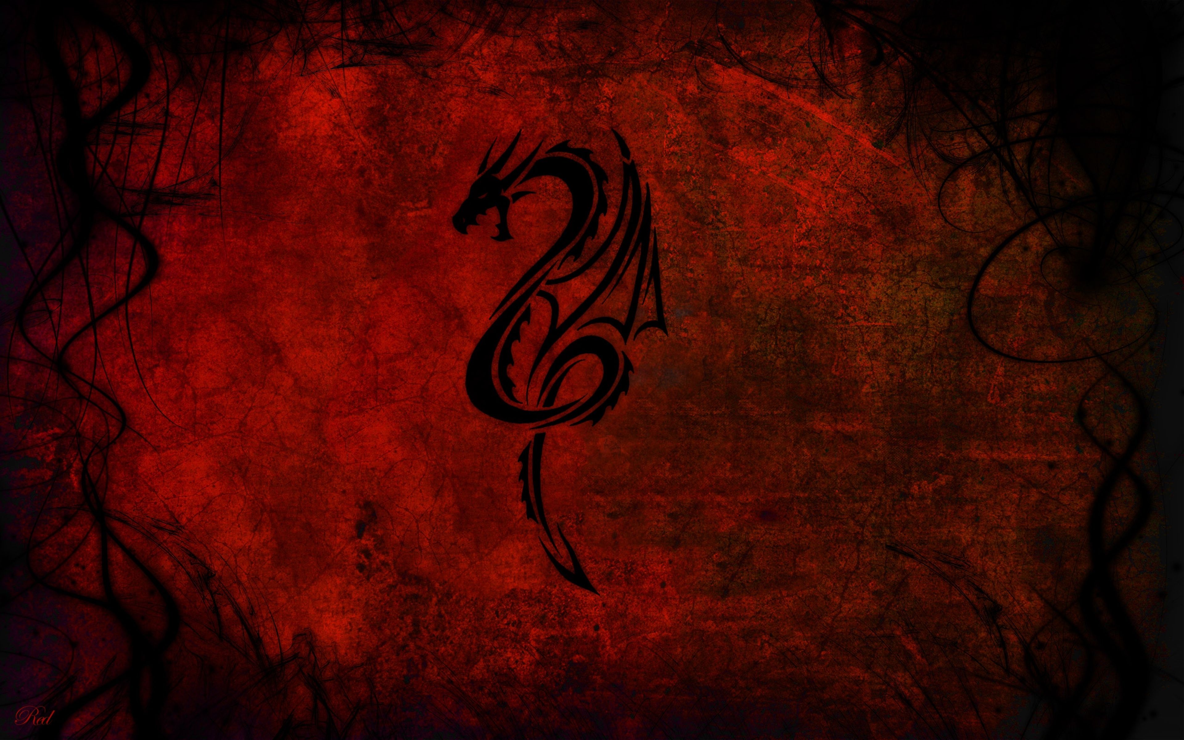 Drago nero su sfondo rosso, 3840x2400 4K, Desktop 4K