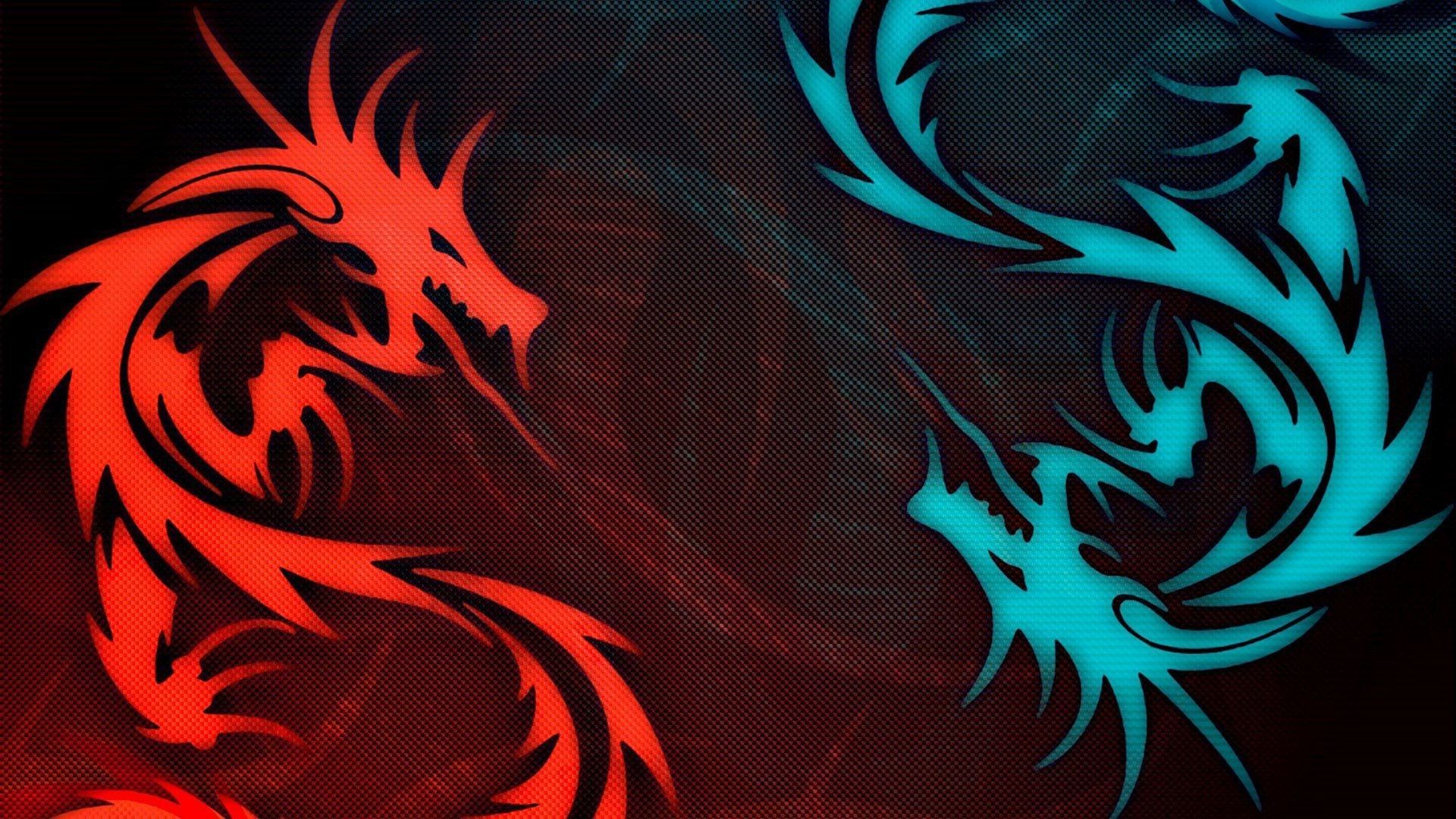 Draghi tribali rosso e blu MSI, 1920x1080 Full HD, Desktop