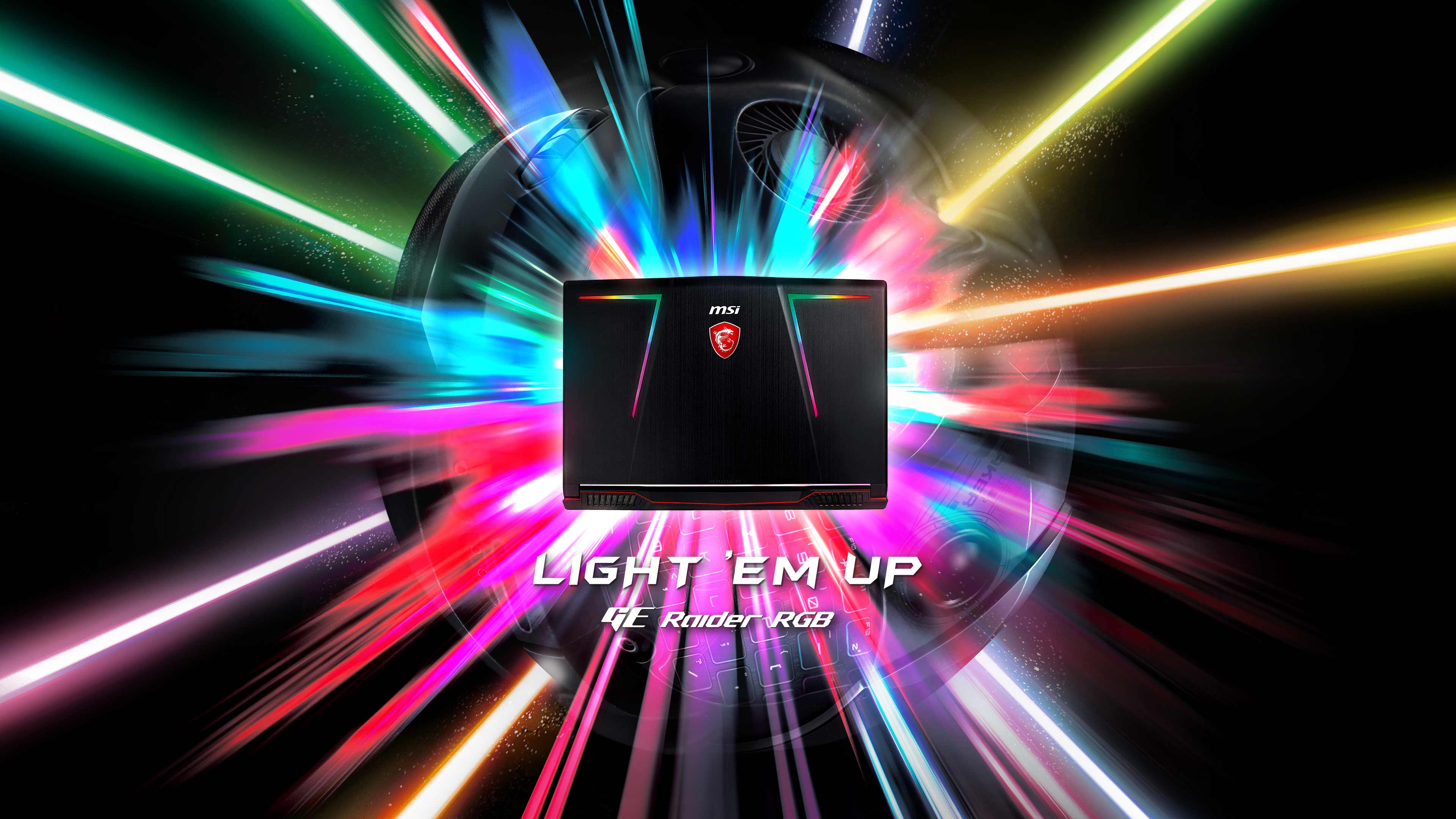Laptop MSI raggi colorati, 3840x2160 4K, Monitor 4K