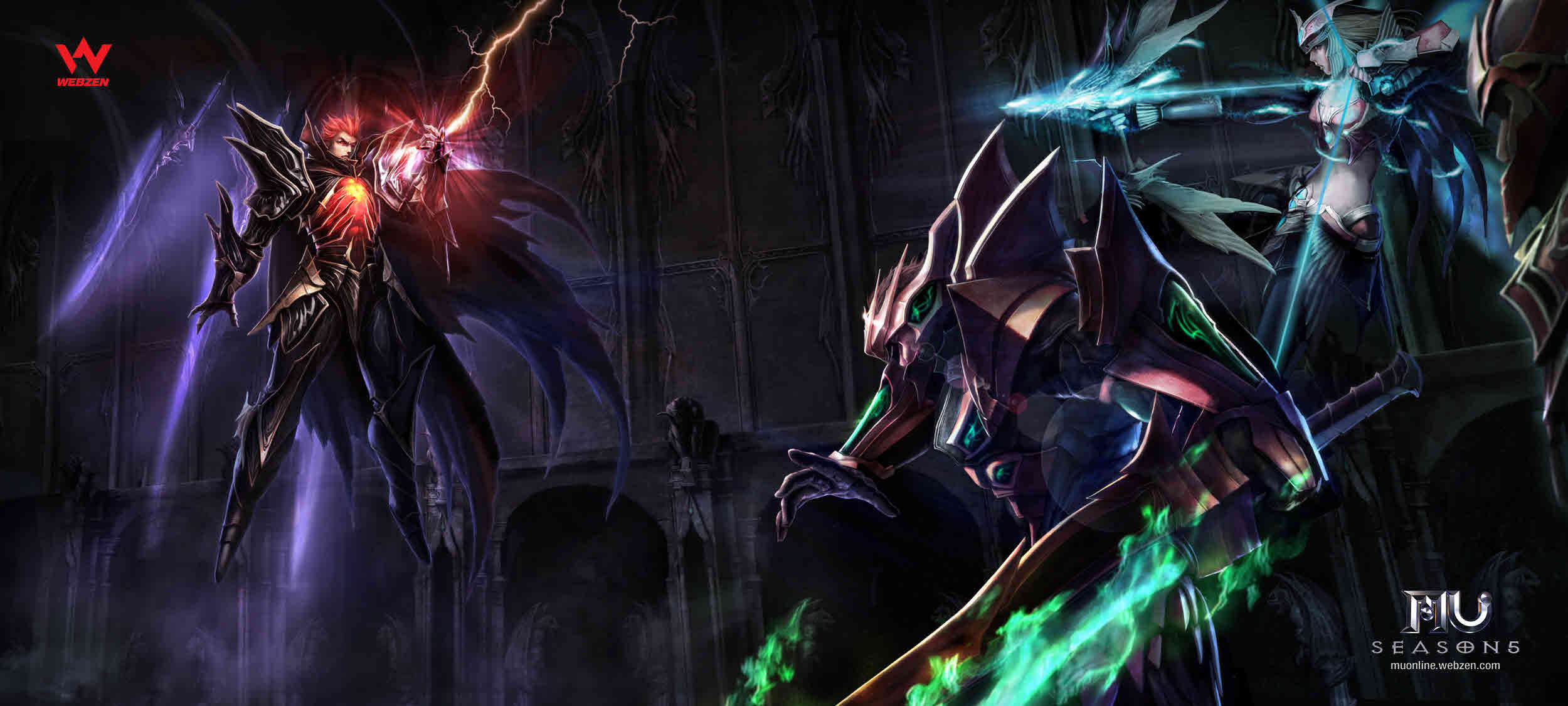 Personaggi fantasy MU Online battaglia, 2500x1125 Panoramico, Dual Screen