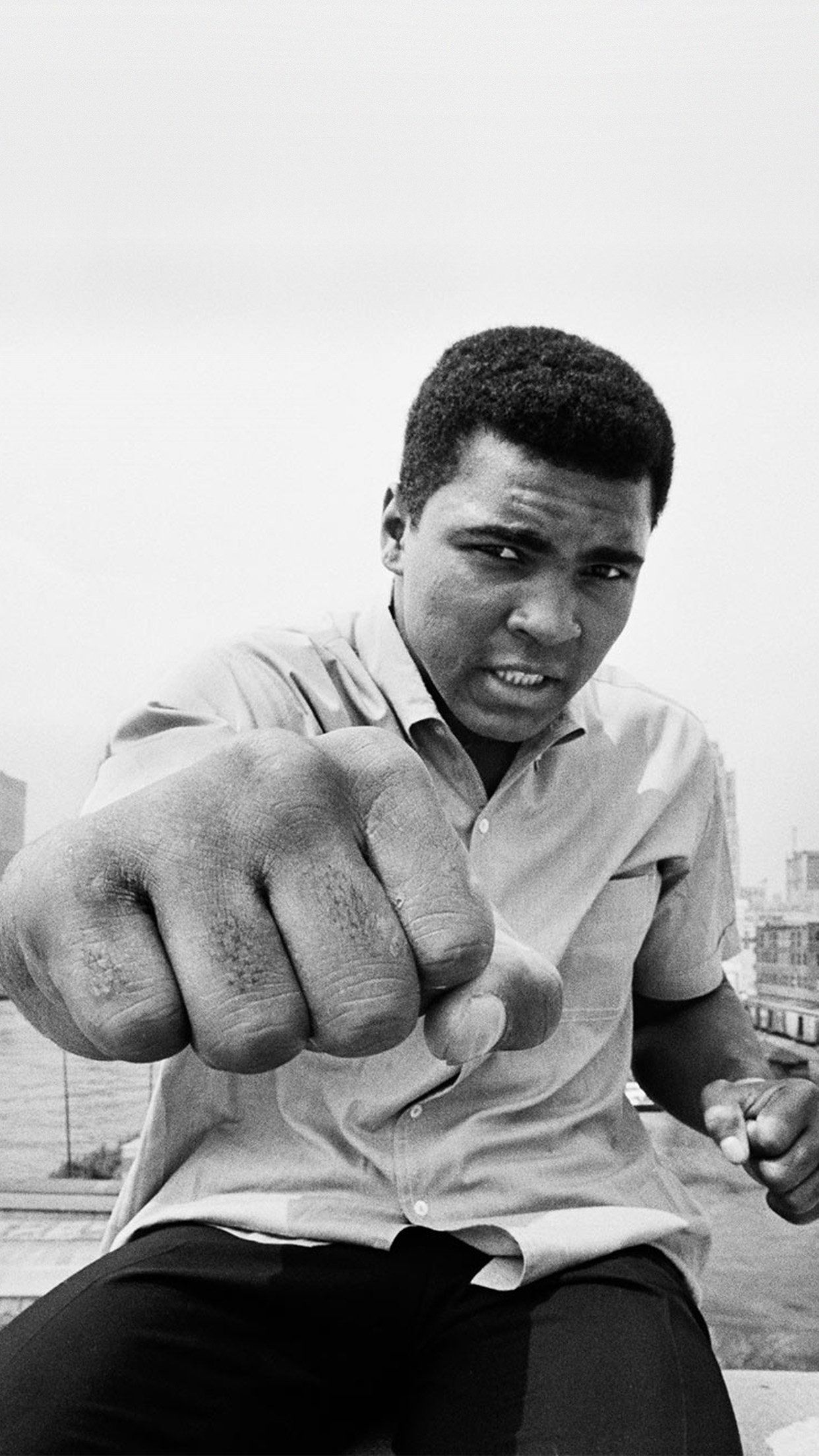 Muhammad Ali pugno bianco nero, Cassius Clay, 1242x2208 Verticale, iPhone Plus
