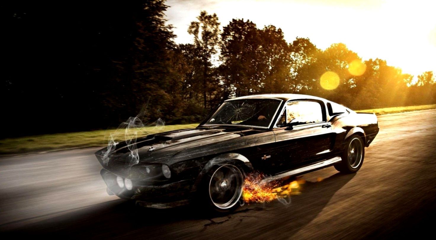 Ford Mustang Shelby nera burnout, 1472x810 HD, Desktop