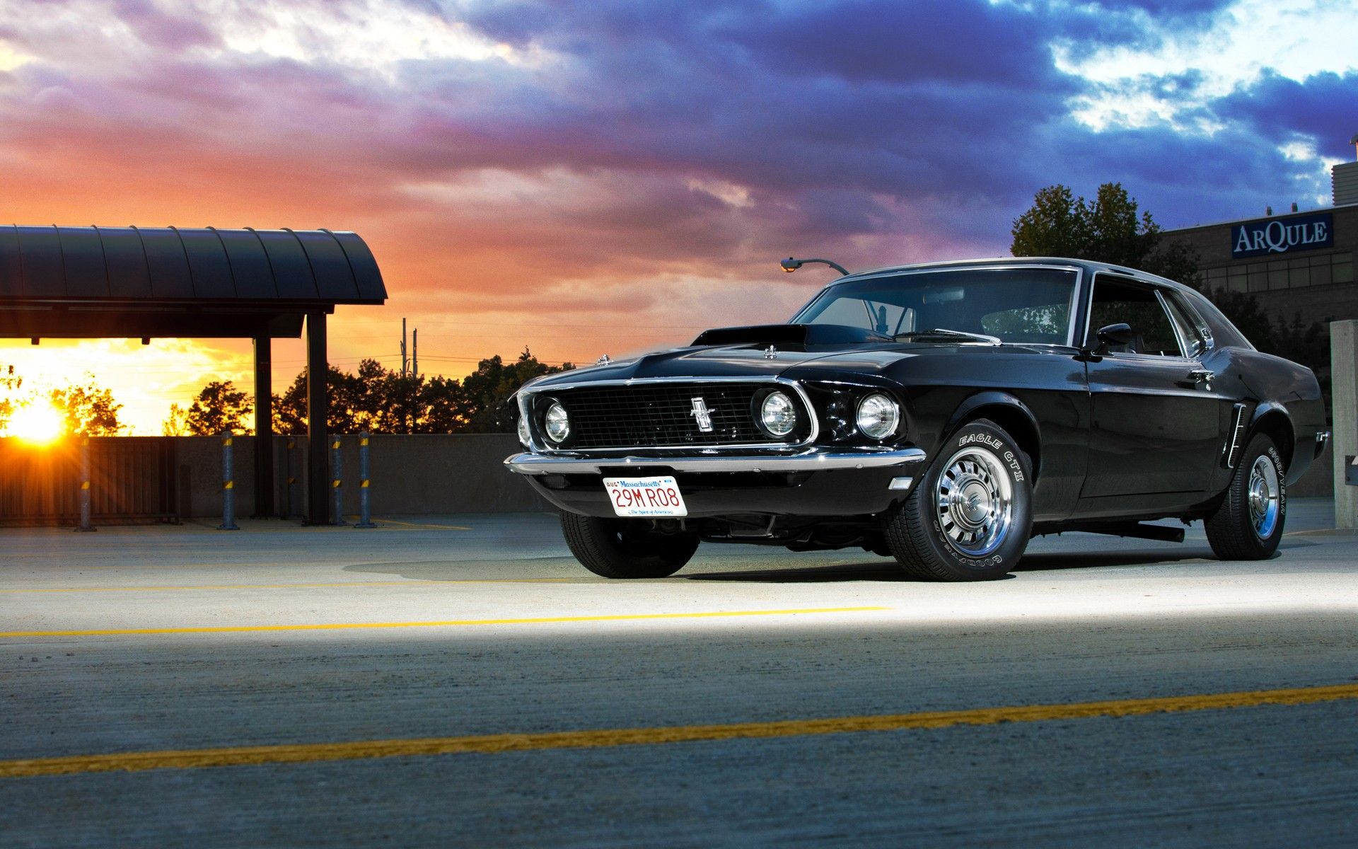 Ford Mustang nera al tramonto, 1920x1200 Full HD+ WUXGA, Desktop
