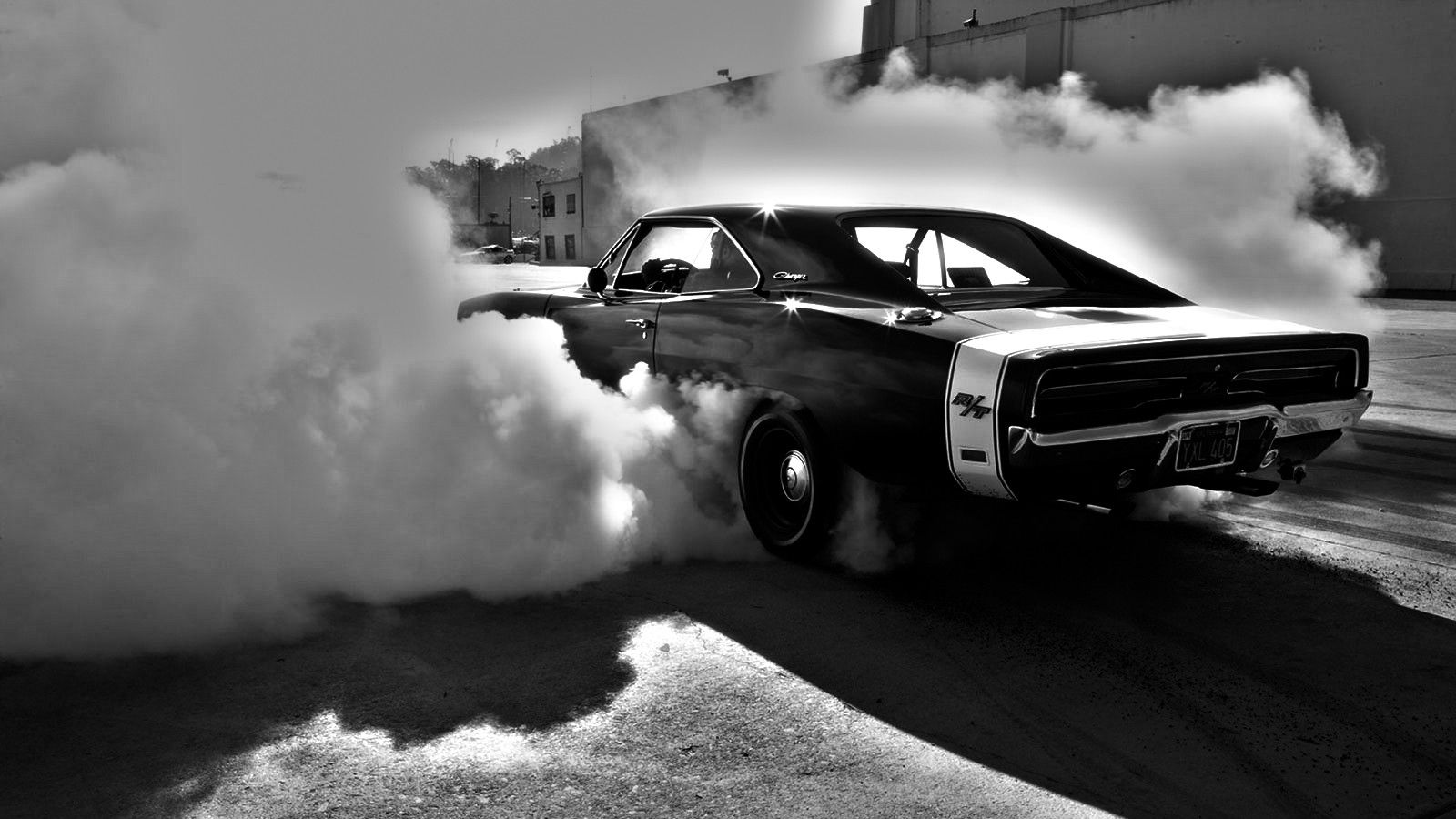 Muscle car vintage burnout bianco e nero, 1600x900 900p, Desktop