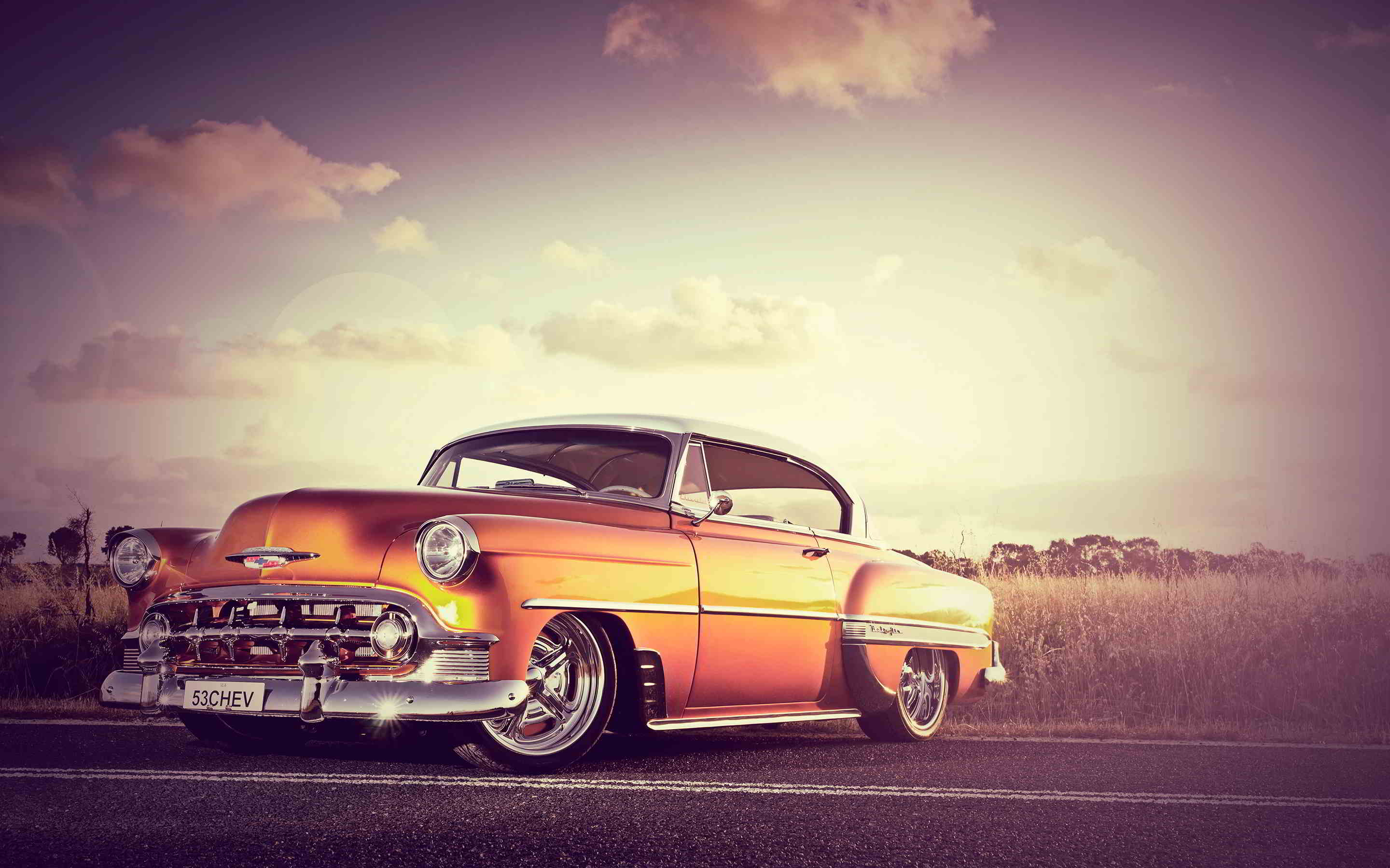 Muscle car vintage arancione tramonto, 2880x1800 2K+, PC