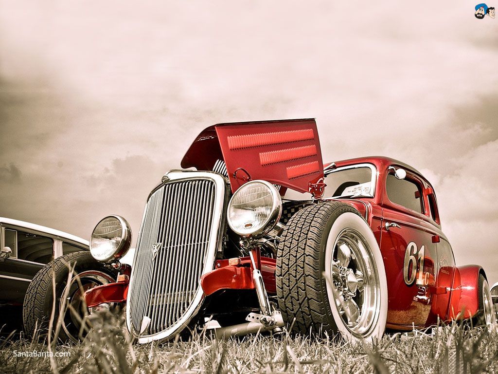 Hot rod rosso vintage, 1024x768 HD, PC
