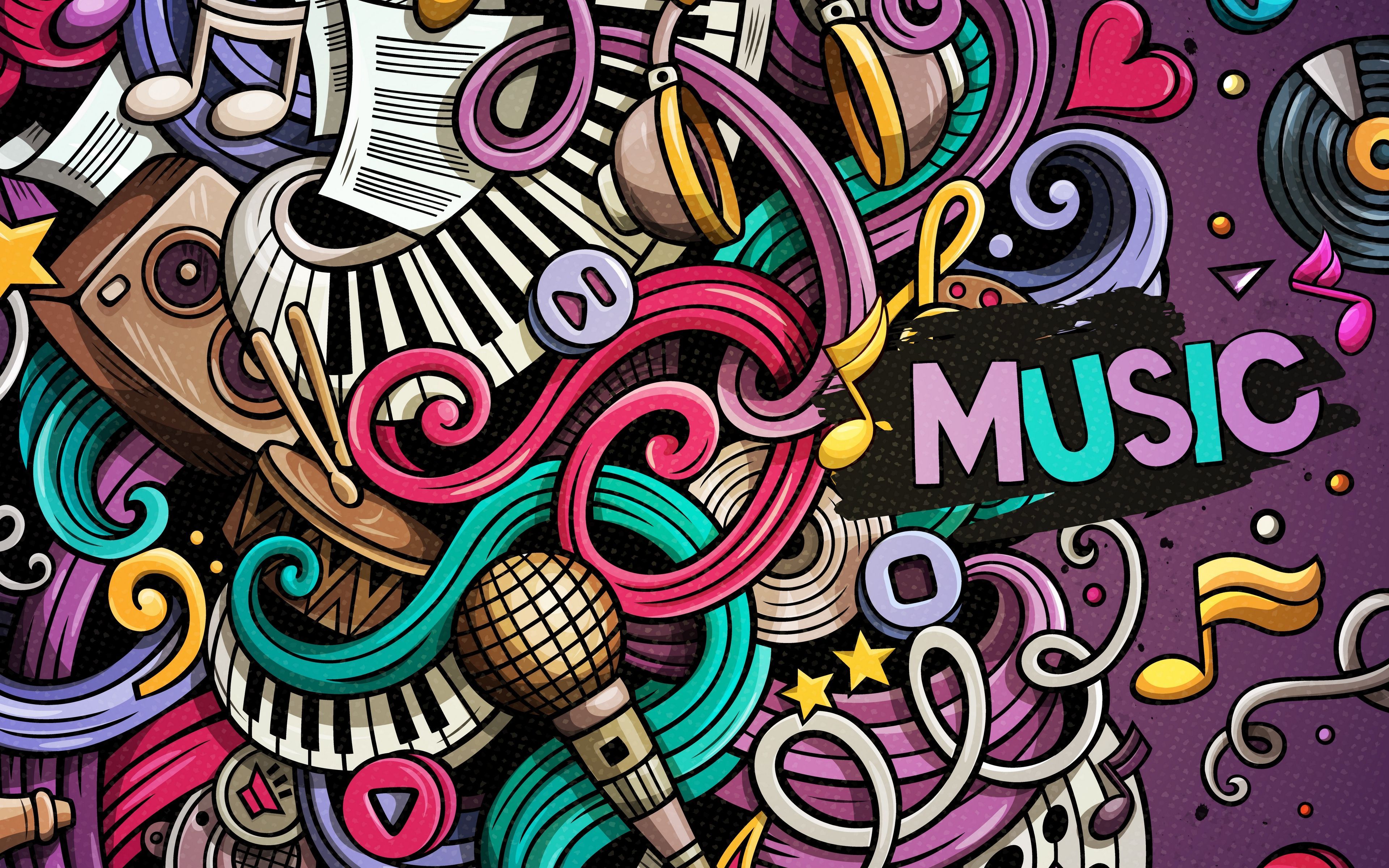 Doodle colorato strumenti musicali, 3840x2400 Ultra HD, 4K TV