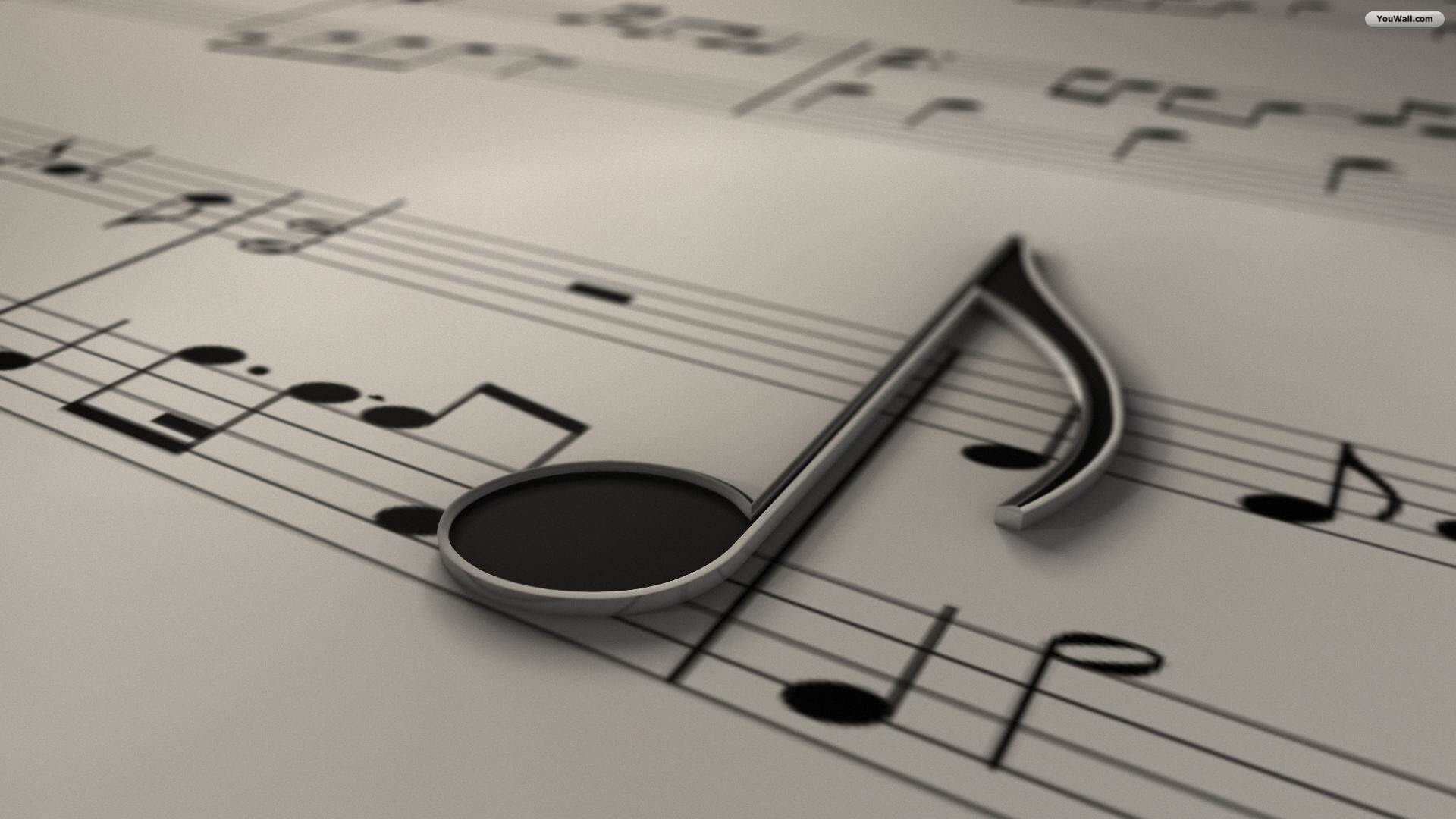 Nota musicale metallica su spartito, 1920x1080 1080p, Desktop