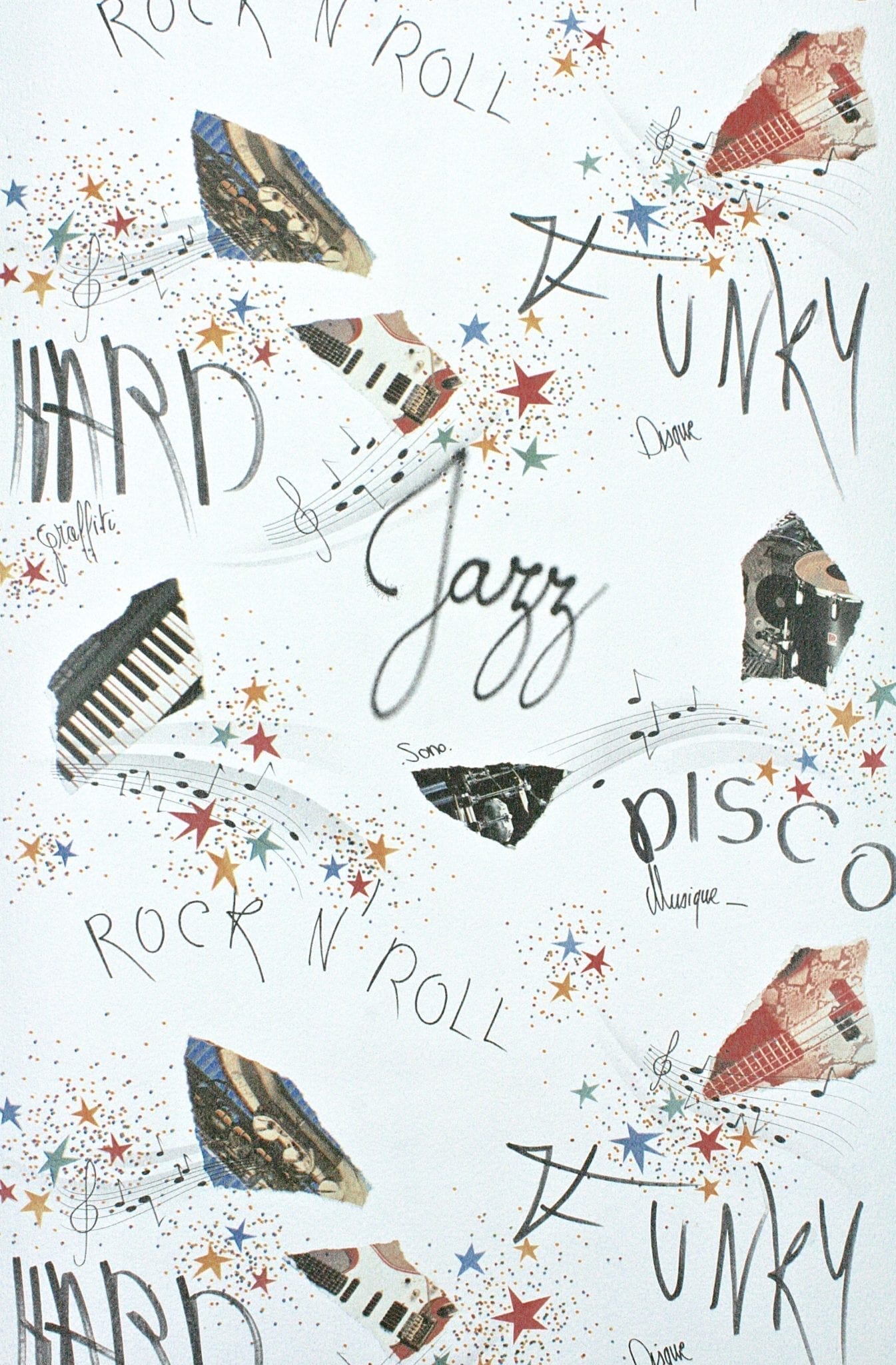 Collage musicale vintage con stelle, 1345x2048 Verticale, Xiaomi