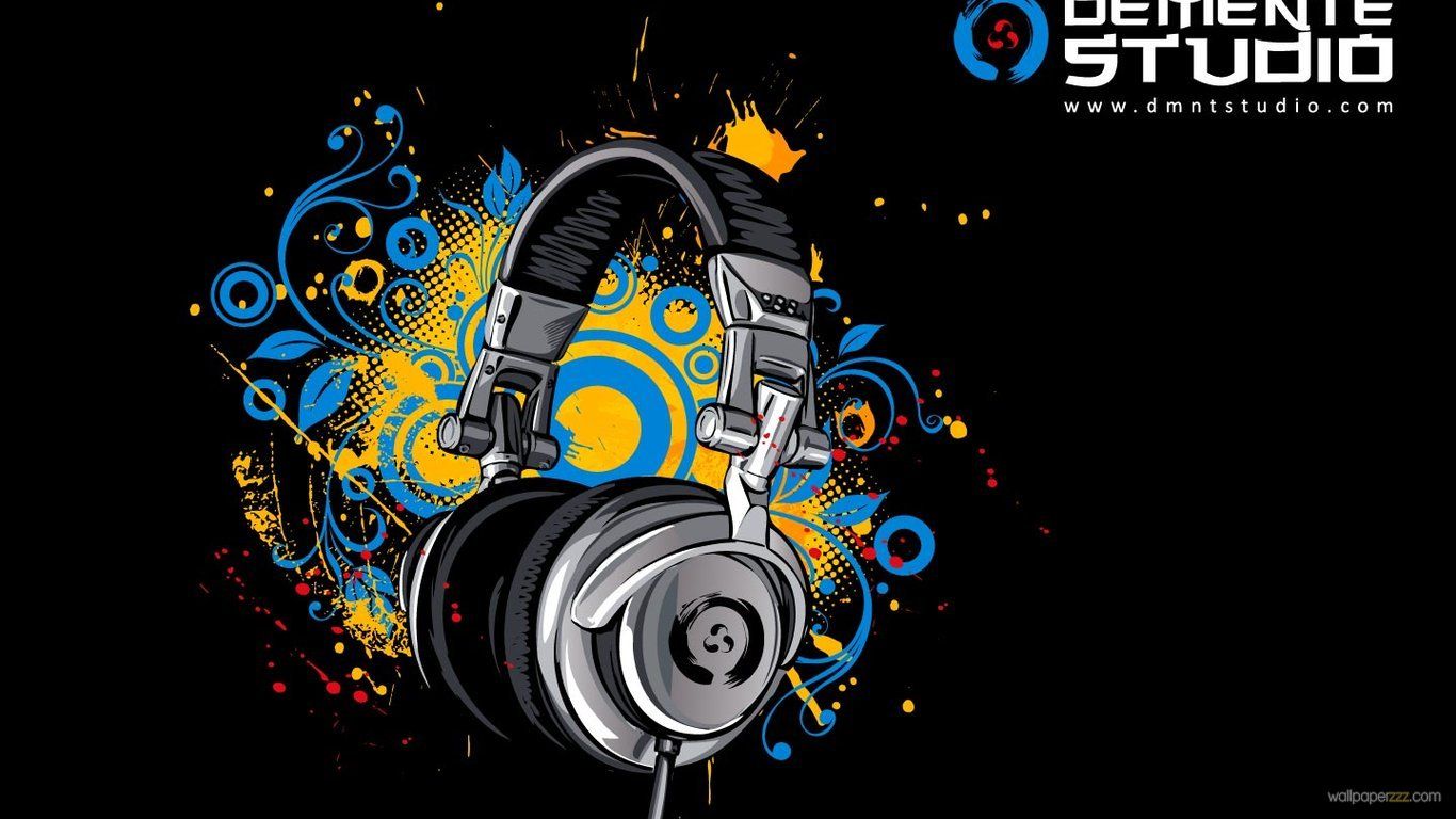 Cuffie musicali sfondo nero, 1366x768 HD, Desktop