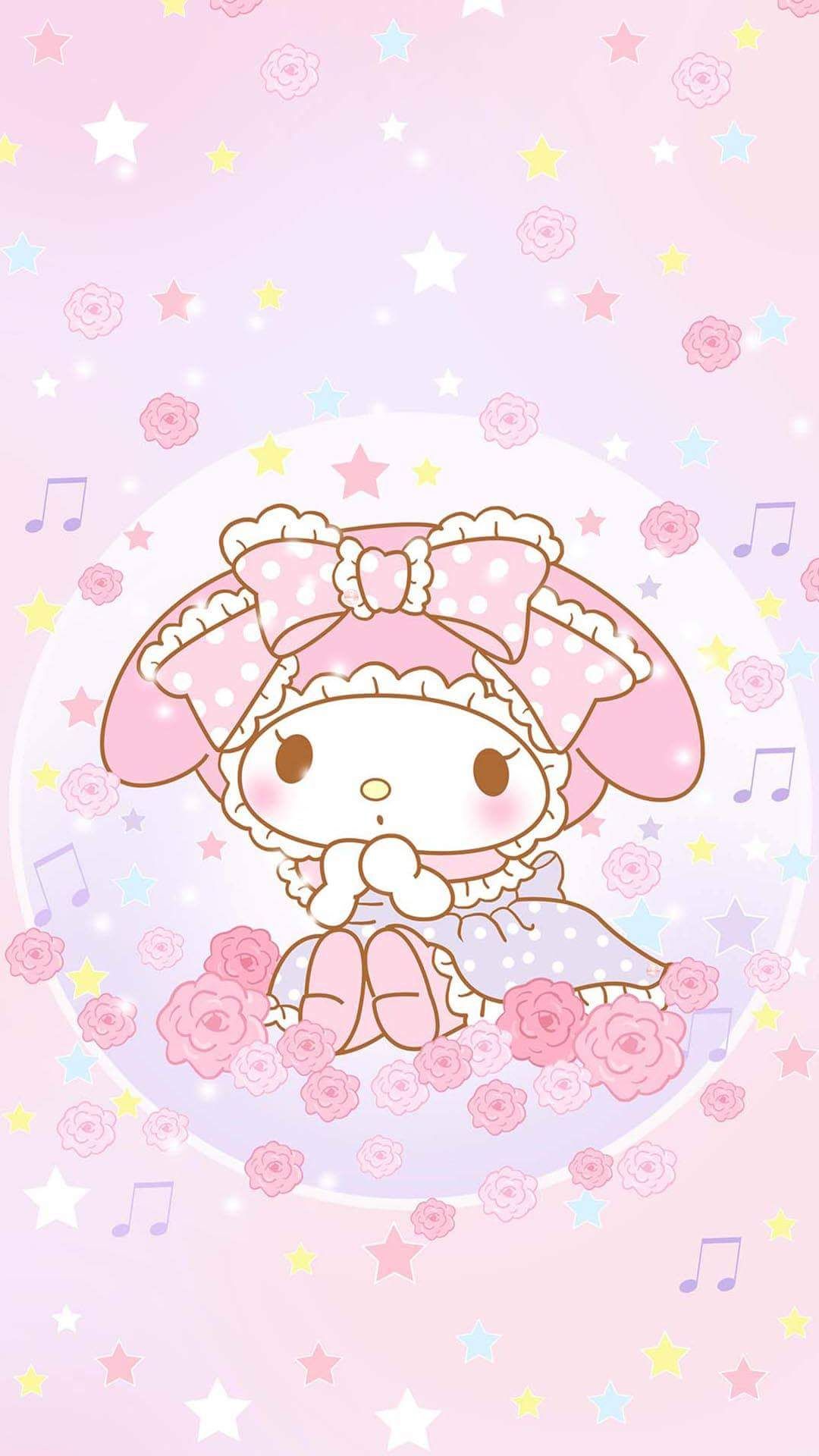 My Melody con fiori rosa, 1080x1920 Verticale, Mobile