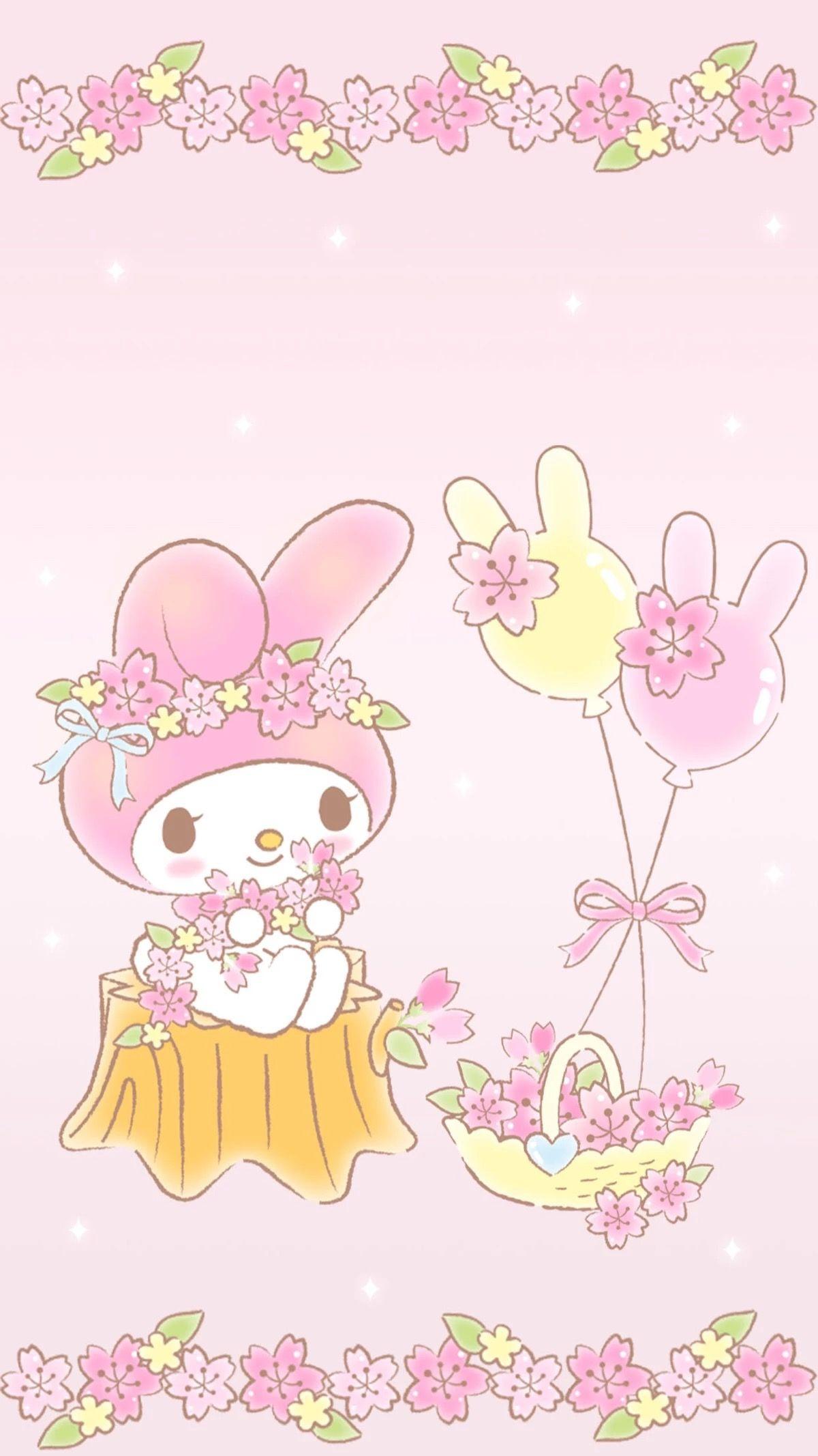 My Melody con fiori rosa, 1200x2133 Verticale, Telefono