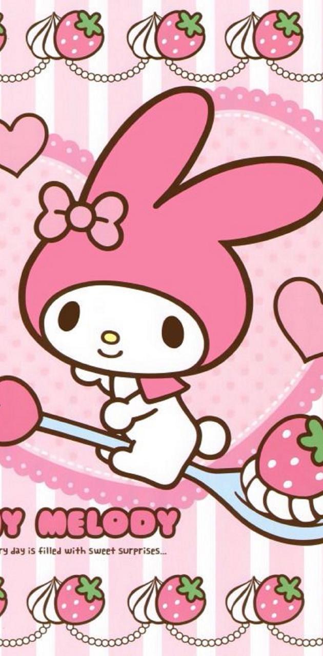 My Melody coniglio rosa fragole, 630x1280 Full HD Verticale, iPhone