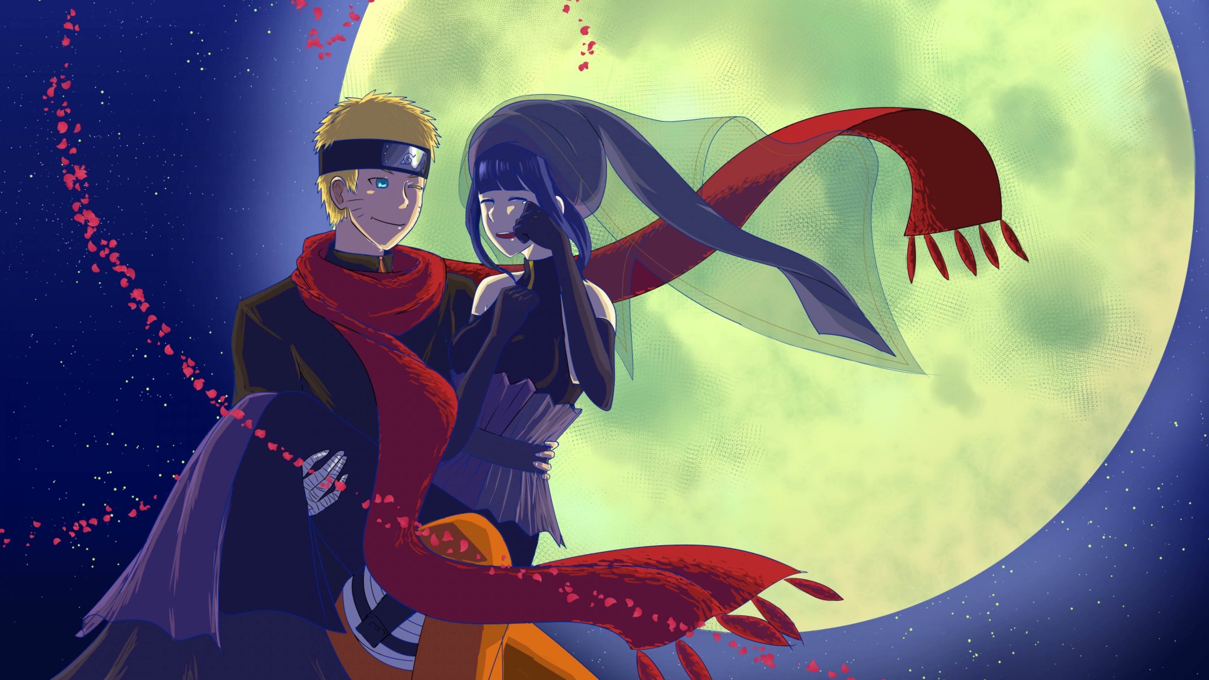 Naruto e Hinata, luna piena, 3840x2160 UHD, Monitor 4K