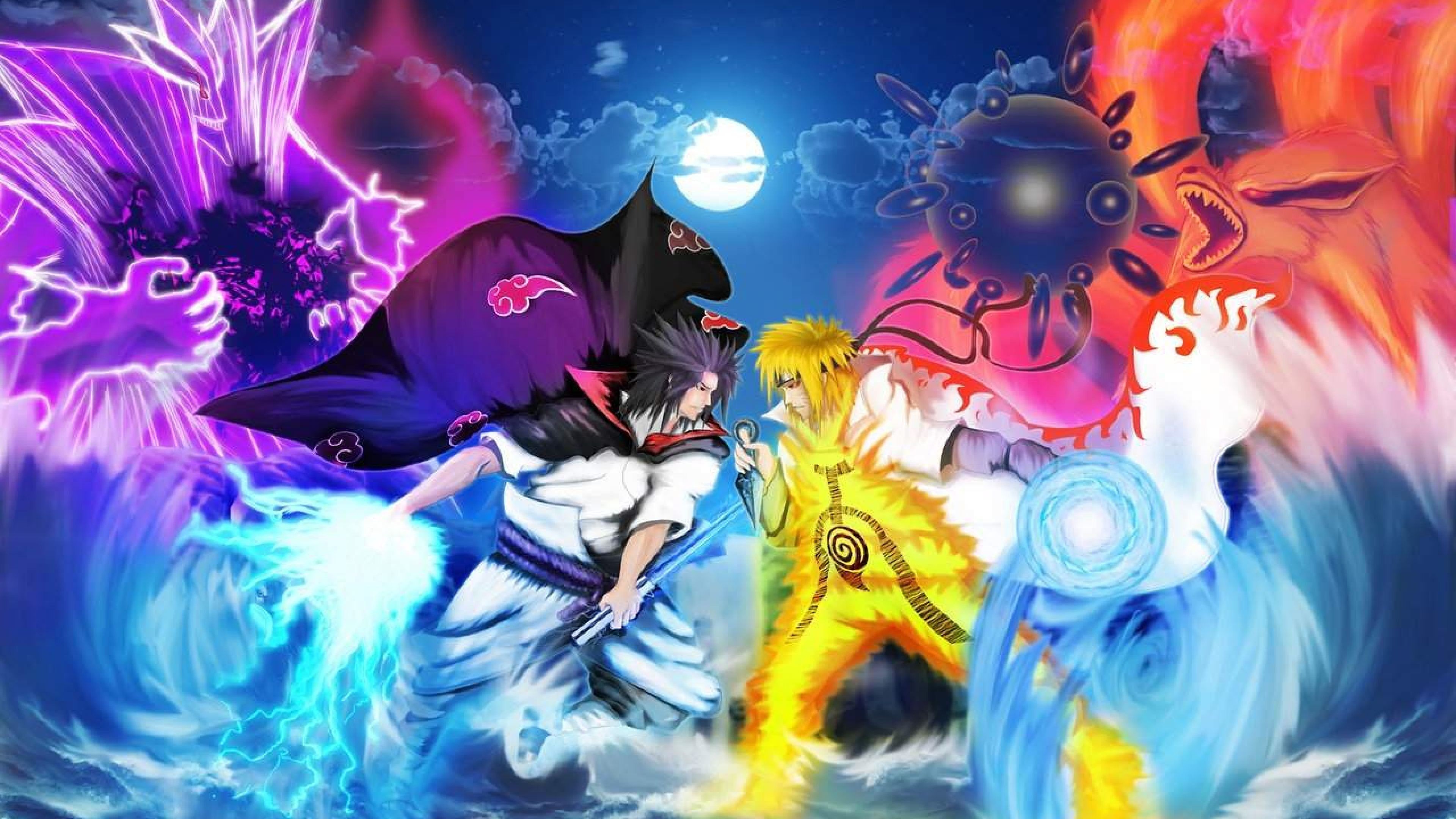 Naruto e Sasuke battaglia, clan Uchiha, 3840x2160 4K Ultra HD, Monitor 4K