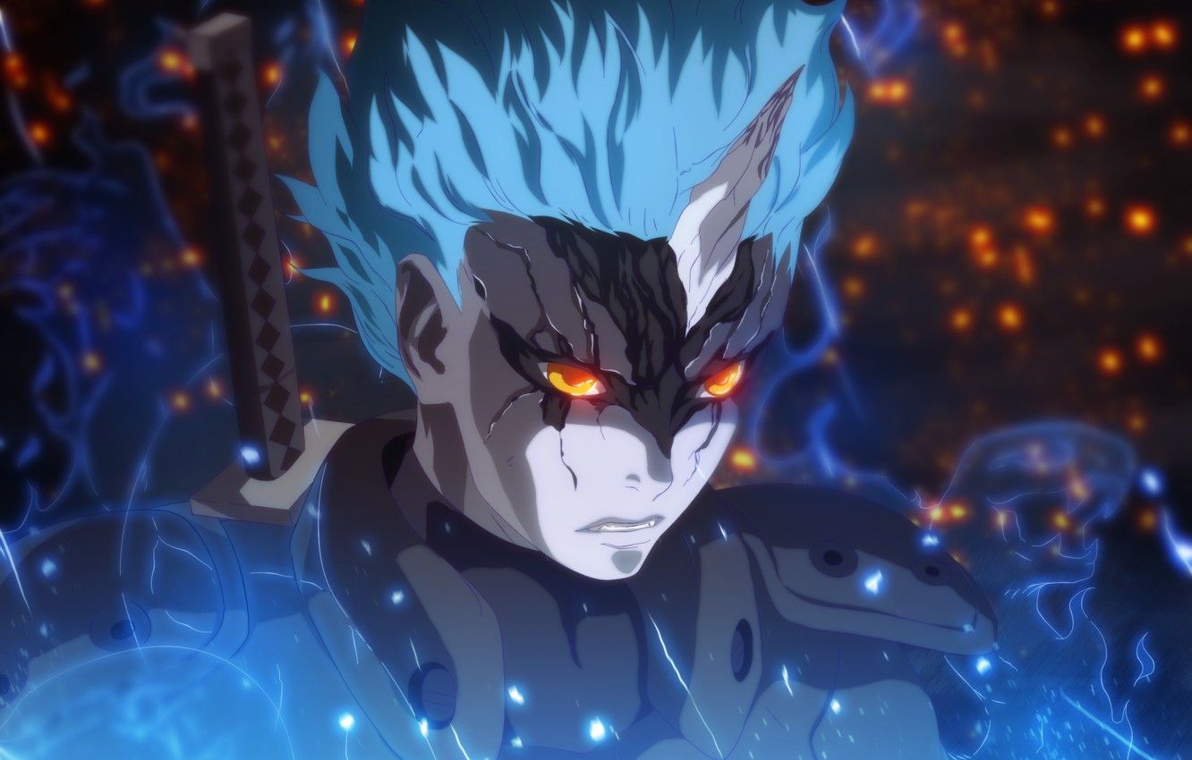 Naruto personaggio blu fiamme, 1332x850 HD, Desktop