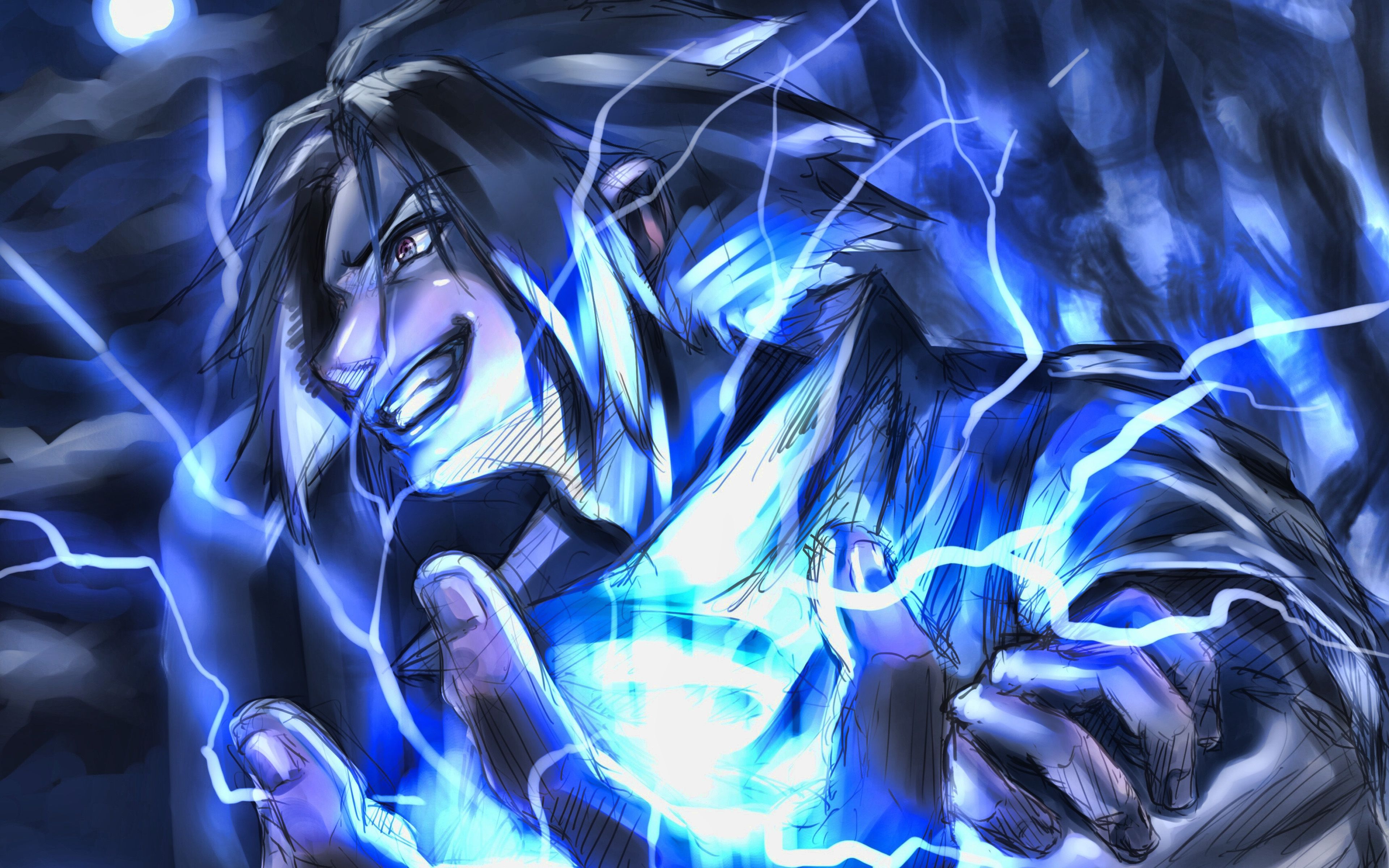Sasuke Uchiha con fulmini blu, Naruto, 3840x2400 Ultra HD, 4K TV