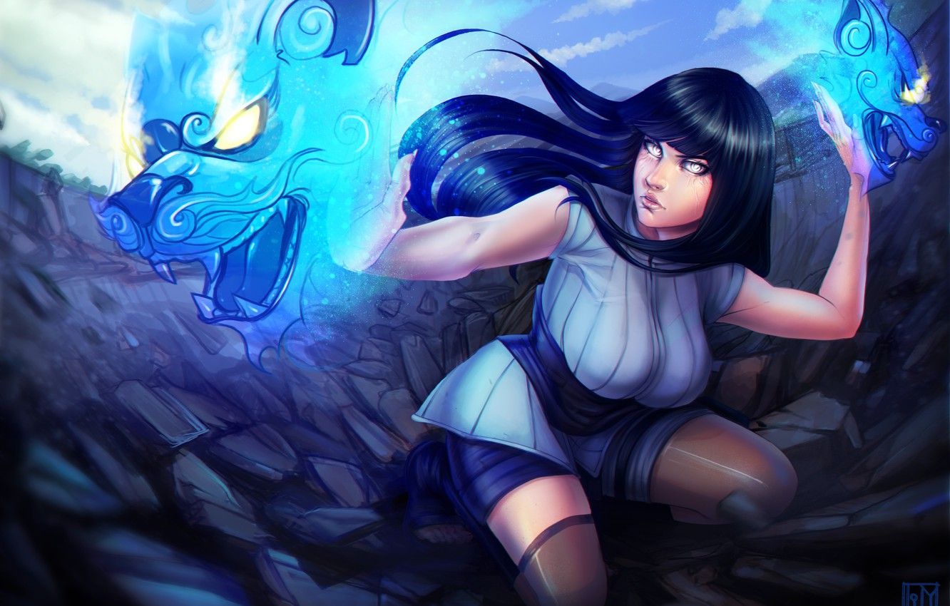 Hinata Hyuga, Naruto, chakra blu, 1332x850 HD, Notebook Gaming