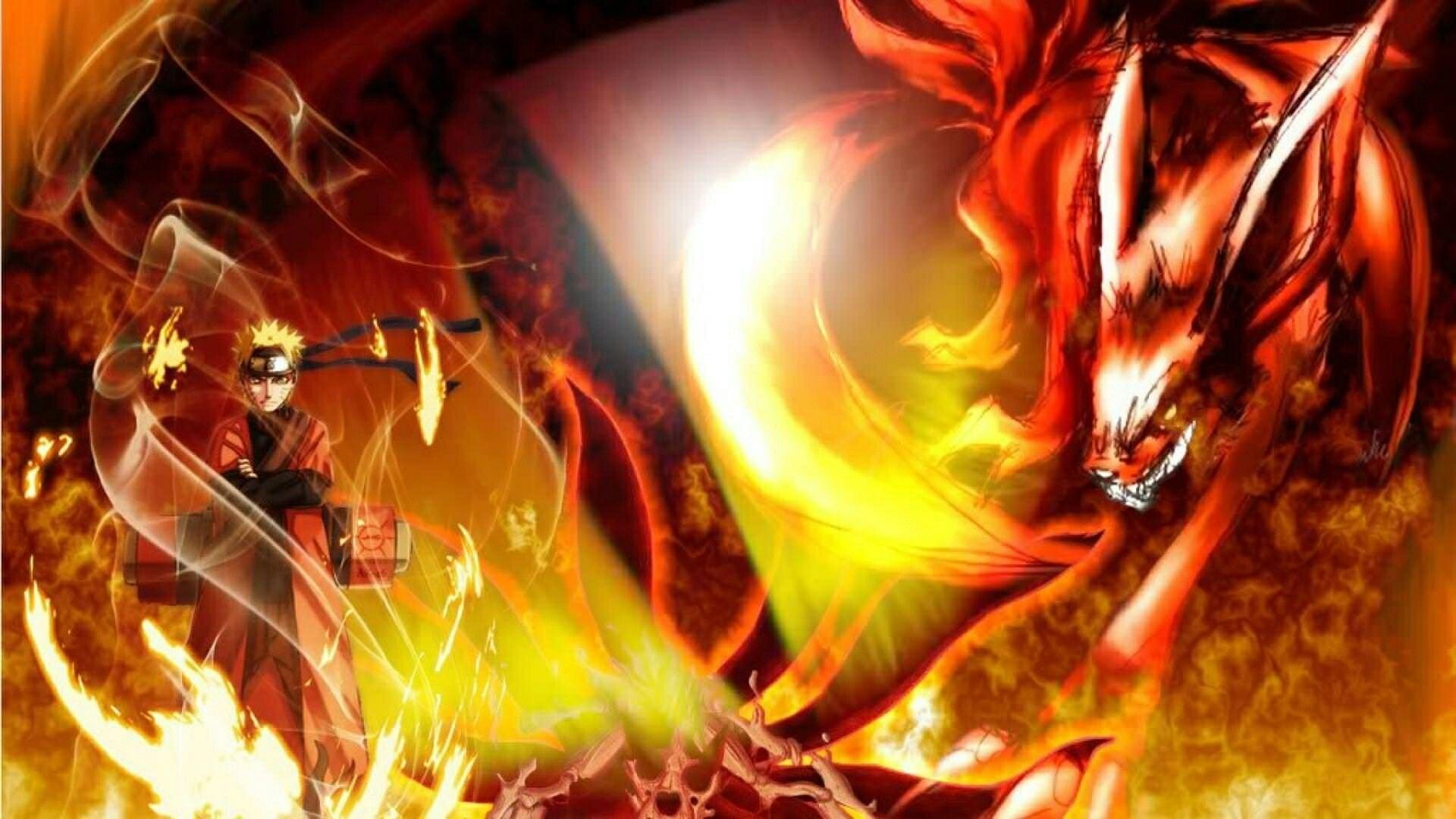 Naruto e Kurama volpe fiamme, 1920x1080 Full HD, Laptop