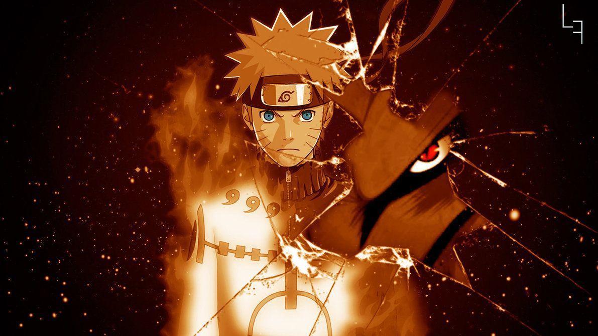 Naruto e Kurama fiamme arancioni, Konoha, 1191x670 HD, Laptop