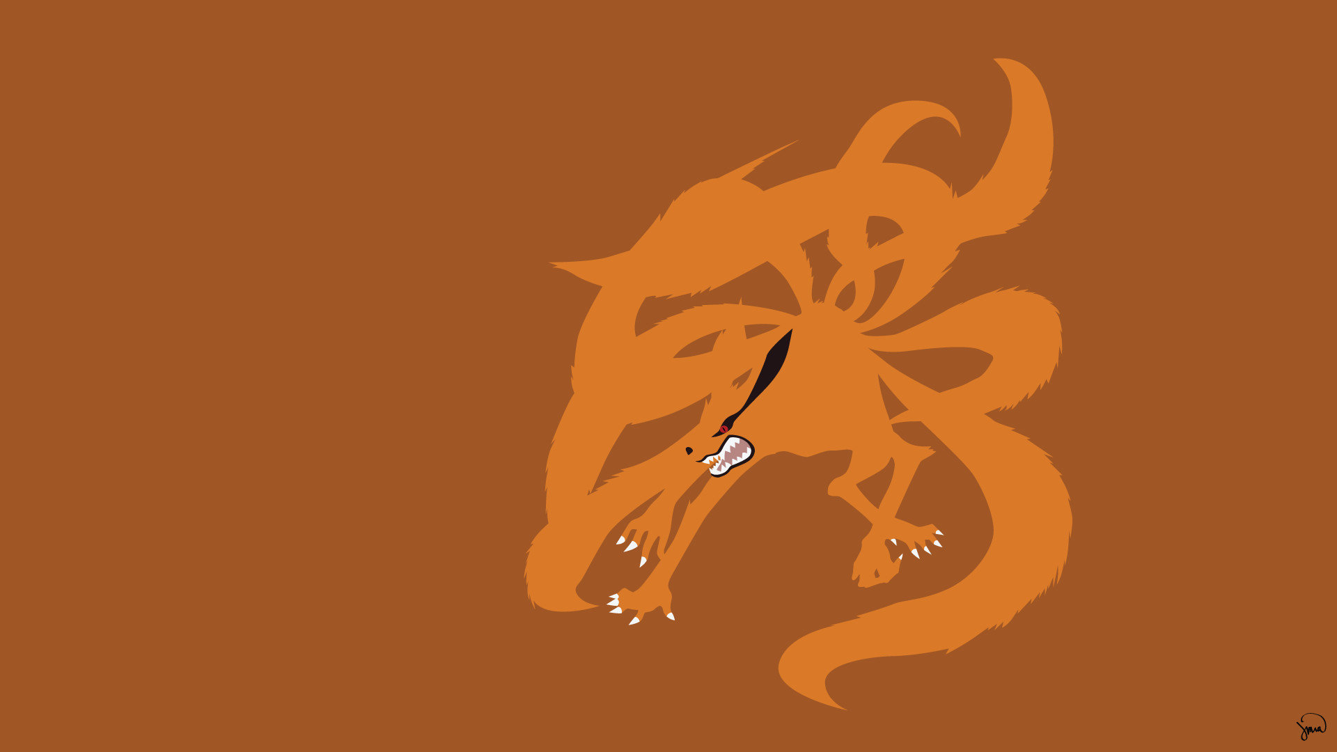 Kurama silhouette arancione minimalista, 1920x1080 Full HD, Desktop