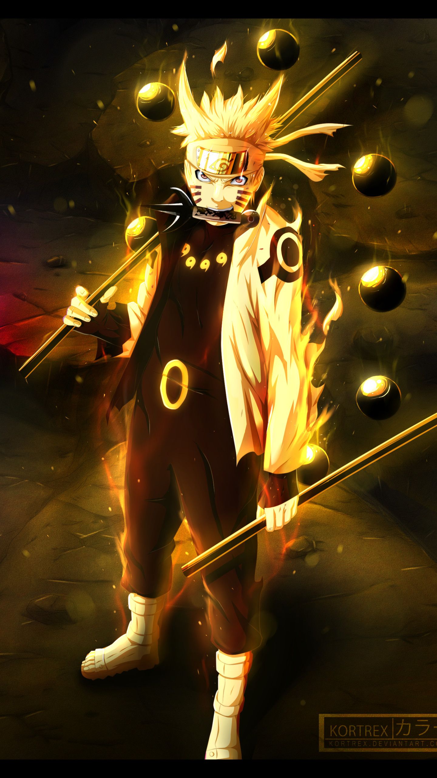 Naruto modalità Kurama dorata, 1440x2560 Verticale, Mobile