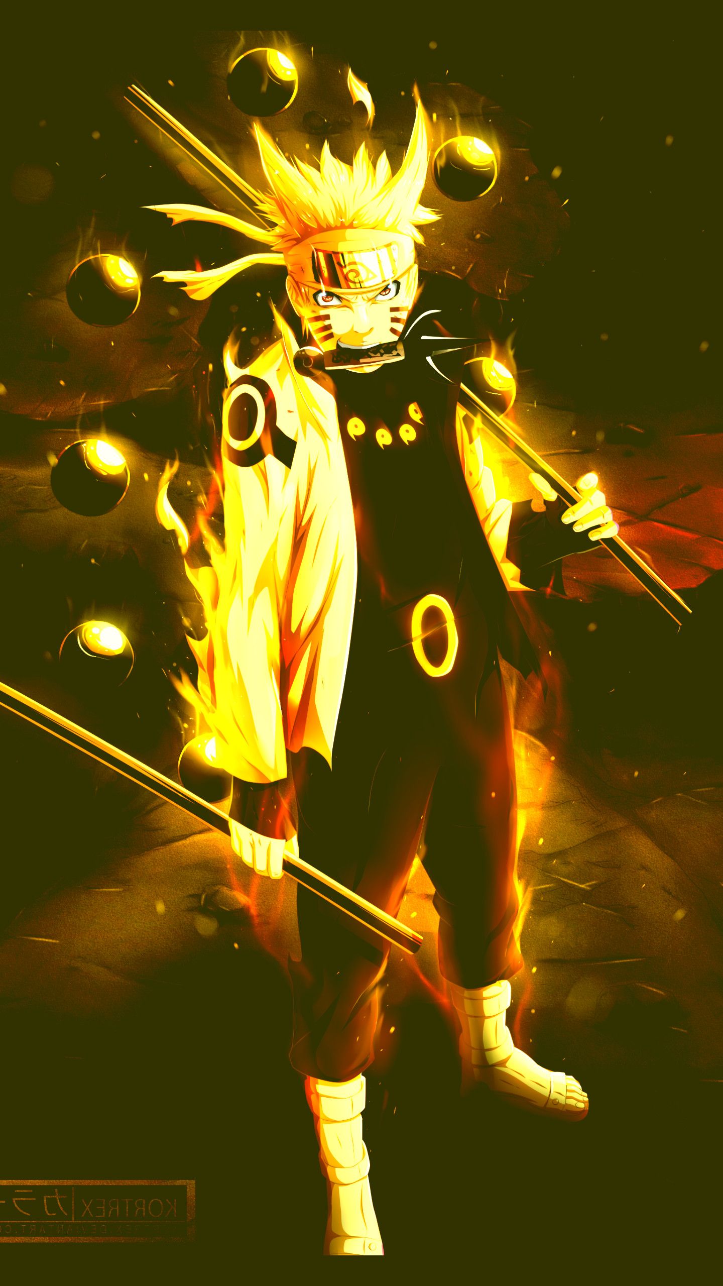 Naruto modalità Kurama dorata, 1440x2560 Full HD Verticale, Smartphone