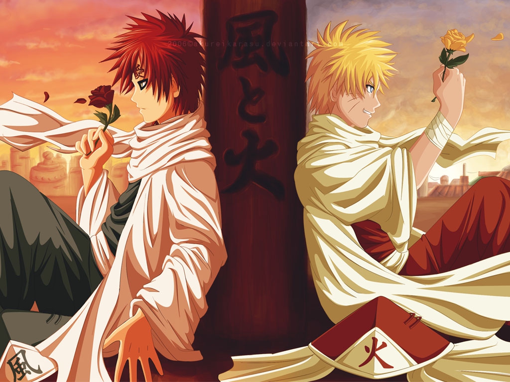 Naruto e Gaara con rose, 1024x768 HD, iMac