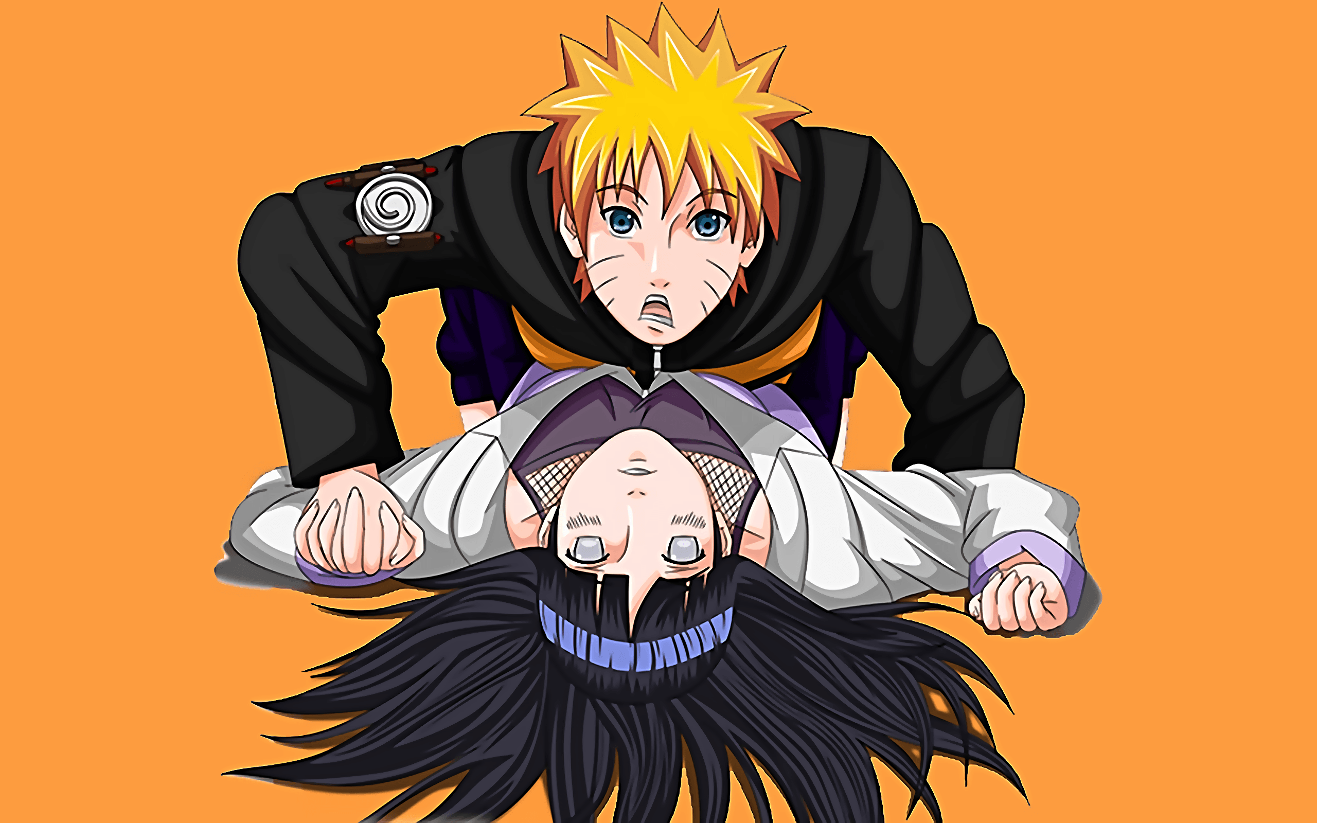 Naruto e Hinata, sfondo arancione, 2560x1600 2K, Desktop
