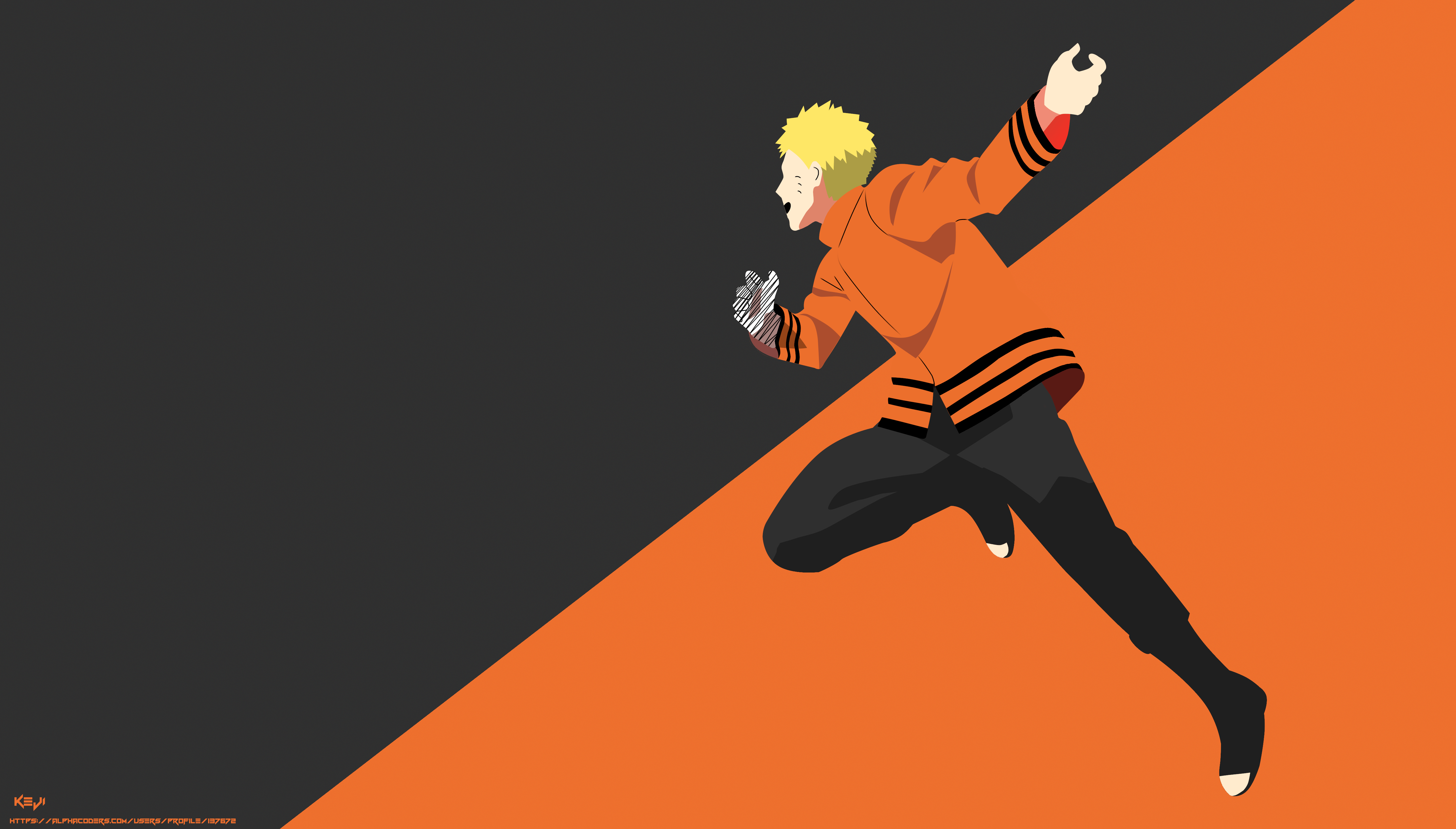 Naruto Uzumaki minimalista arancione, Konoha, 5136x2925 Ultra HD, 4K TV