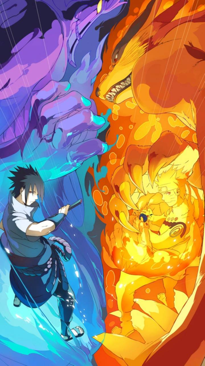 Naruto vs Sasuke, chakra volpe drago, 720x1280 Verticale, POCO