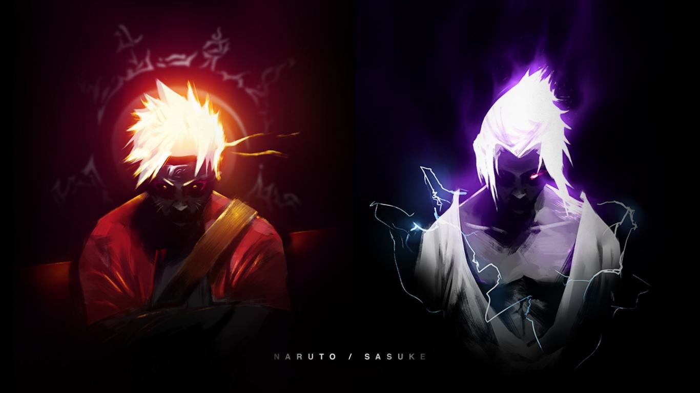 Naruto e Sasuke silhouette, anime shonen, sfondo 1366x768 720p, Laptop