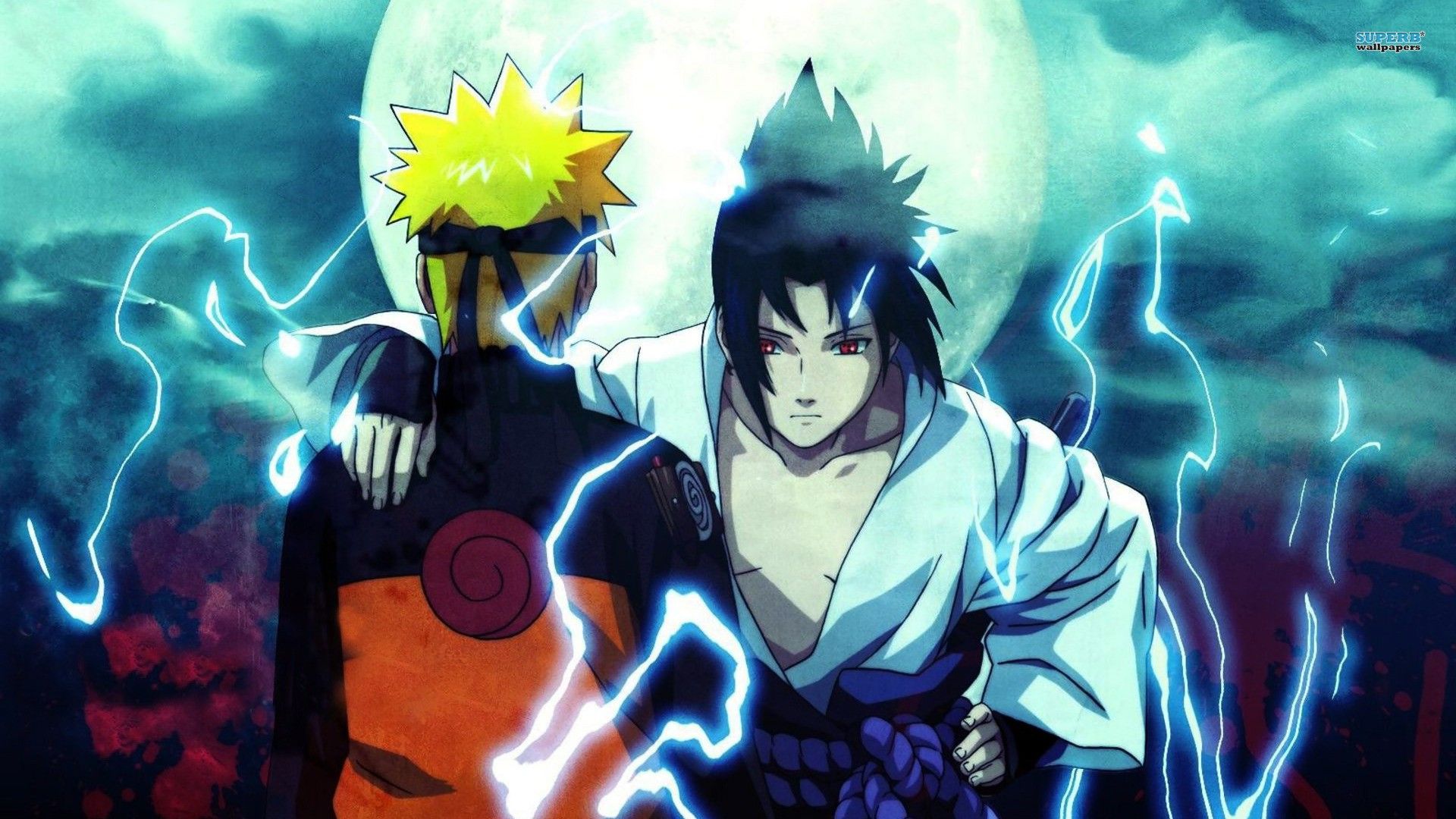 Naruto e Sasuke, fulmini, sfondo 1920x1080 Full HD, PC Desktop