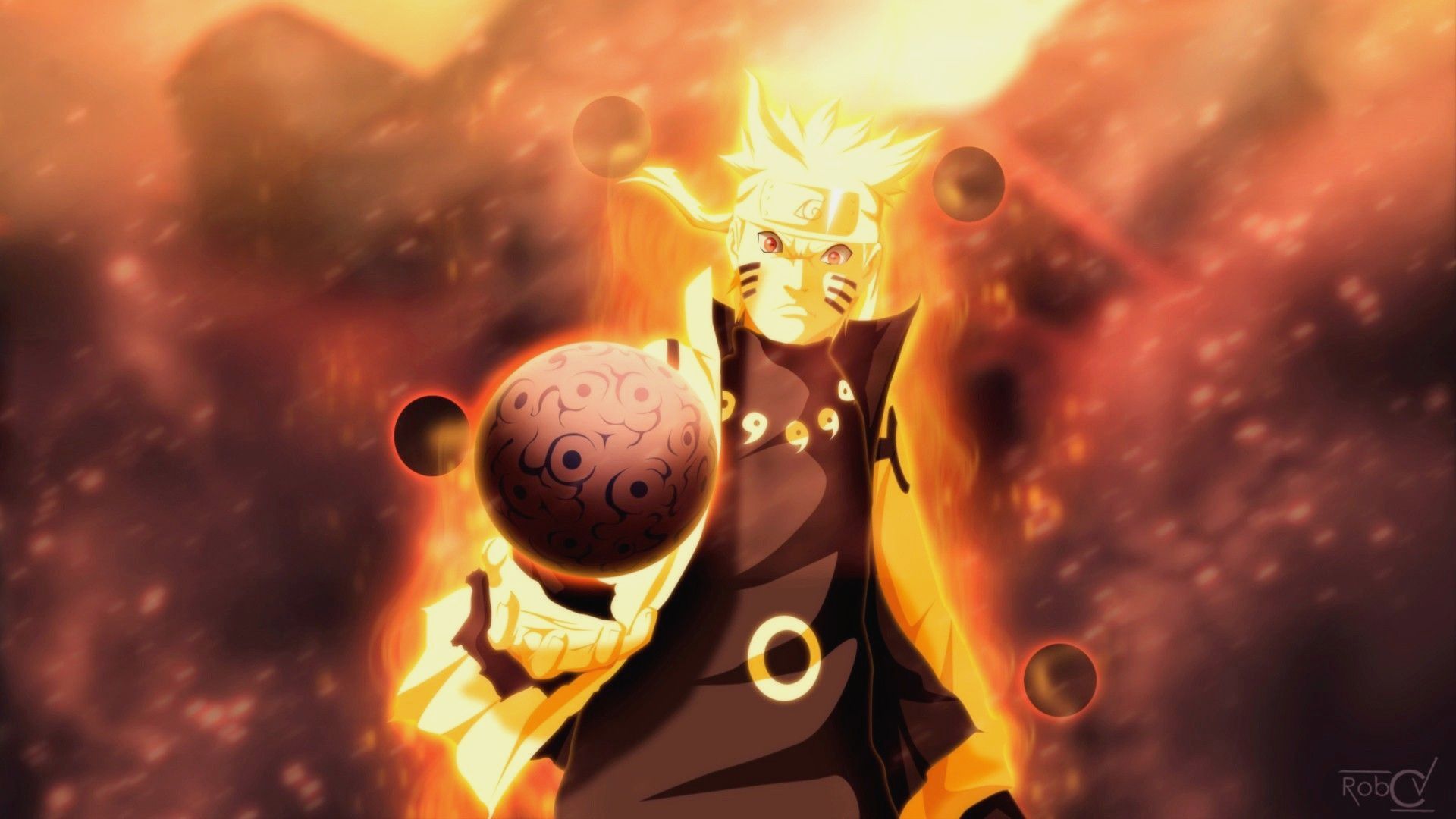 Naruto modalità Kurama dorata, Volpe a Nove Code, sfondo 1920x1080 Full HD 1080p, Laptop