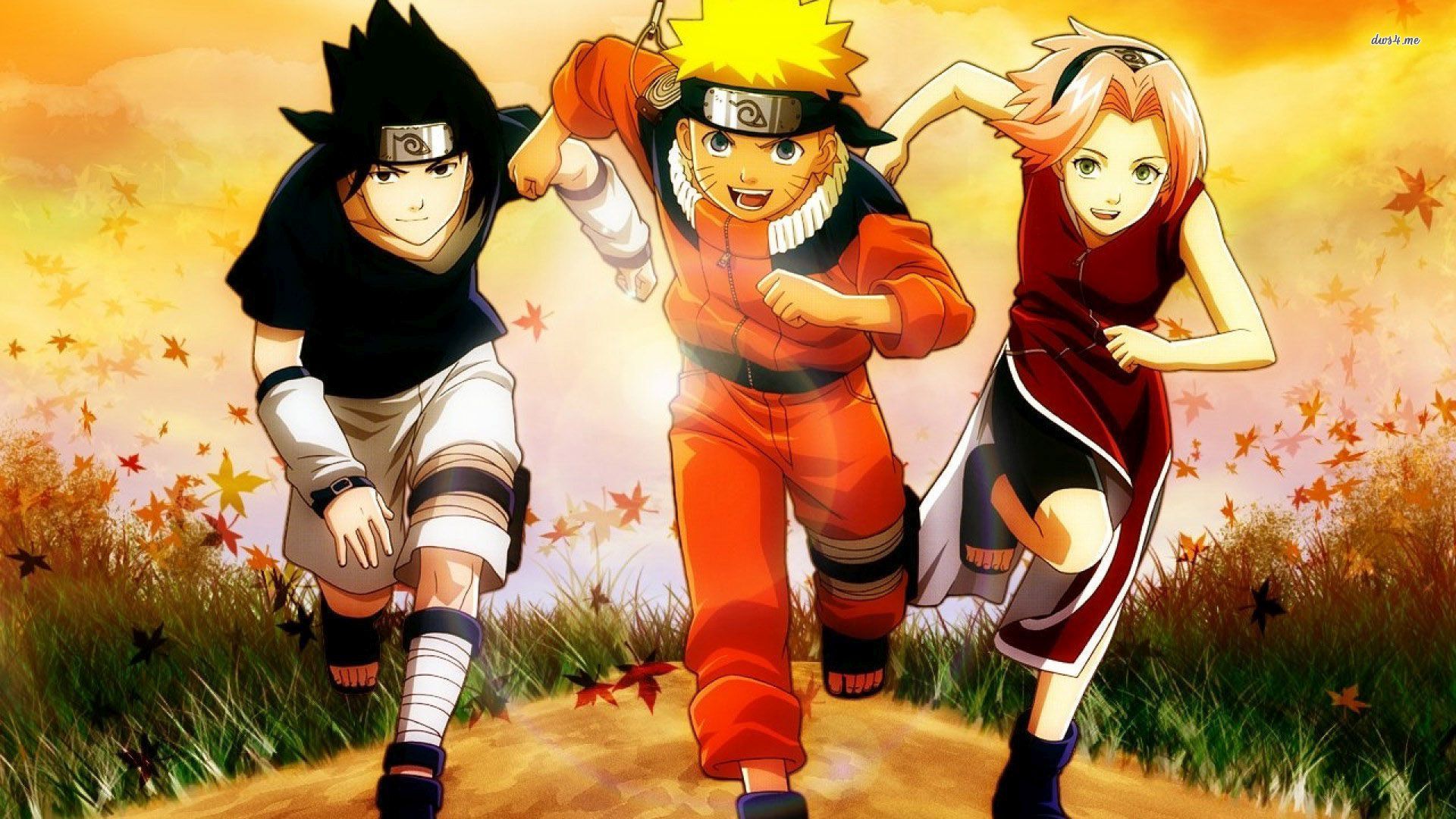 Naruto, Sasuke e Sakura correndo, Sakura Haruno, sfondo 1920x1080 Full HD, PC Desktop