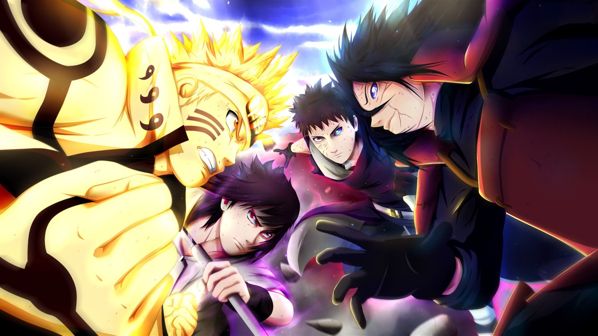 Naruto, Sasuke, Obito battaglia, sfondo 1920x1080 Full HD 1080p, Laptop
