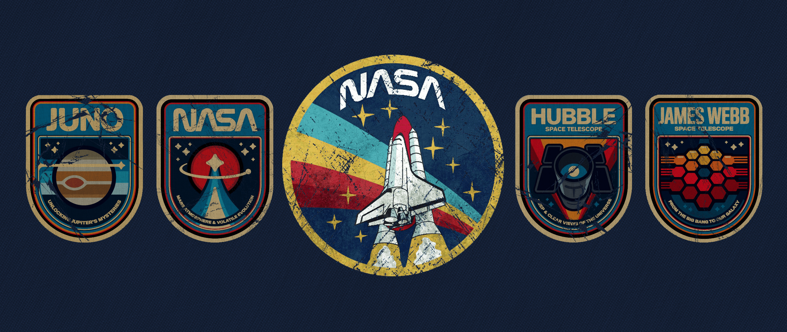 Loghi missioni NASA vintage, 2560x1080 21:9, Ultrawide