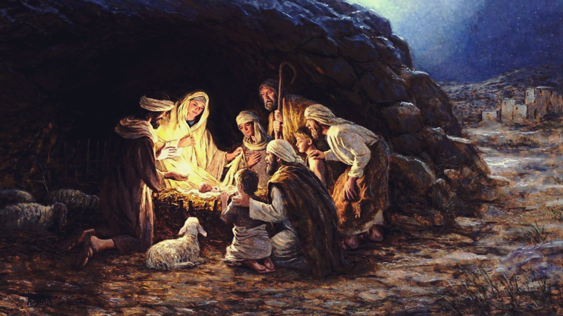 Natività dipinta, pastori e pecore, 1920x1080 Full HD 1080p, Desktop
