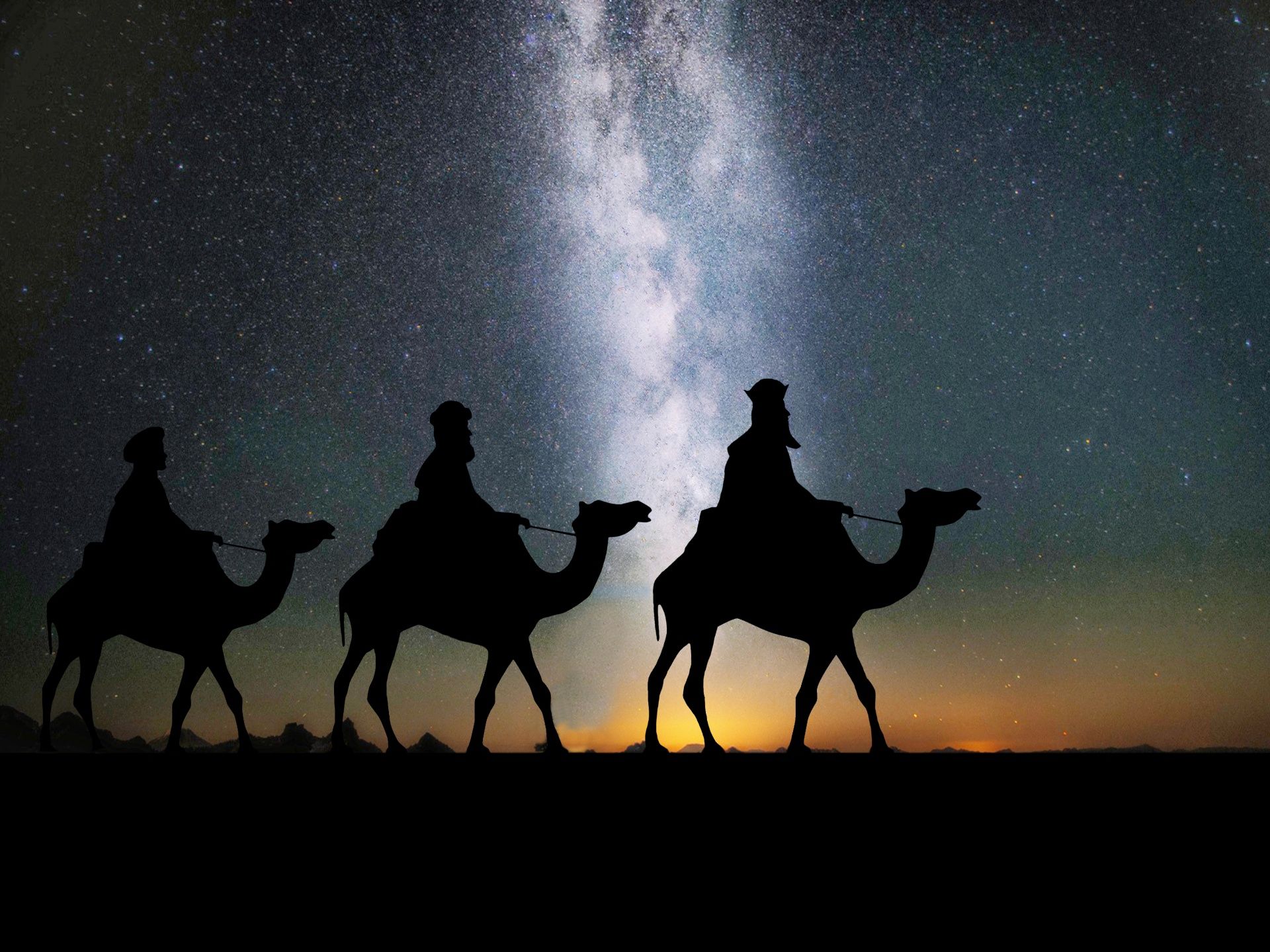 Tre magi su cammelli, notte stellata, 1920x1440 WUXGA, Desktop