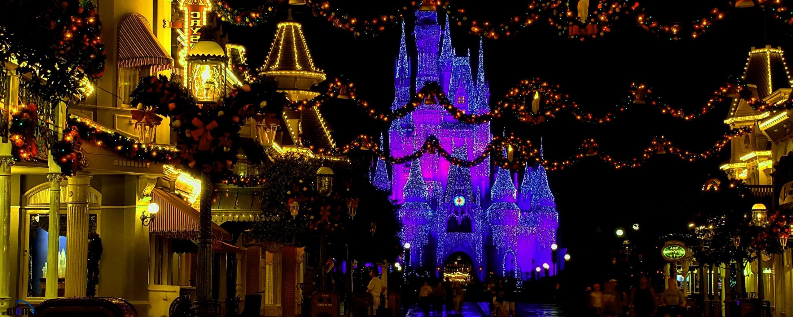 Castello Disney luci natalizie, 2560x1024 Panoramico, Dual Screen