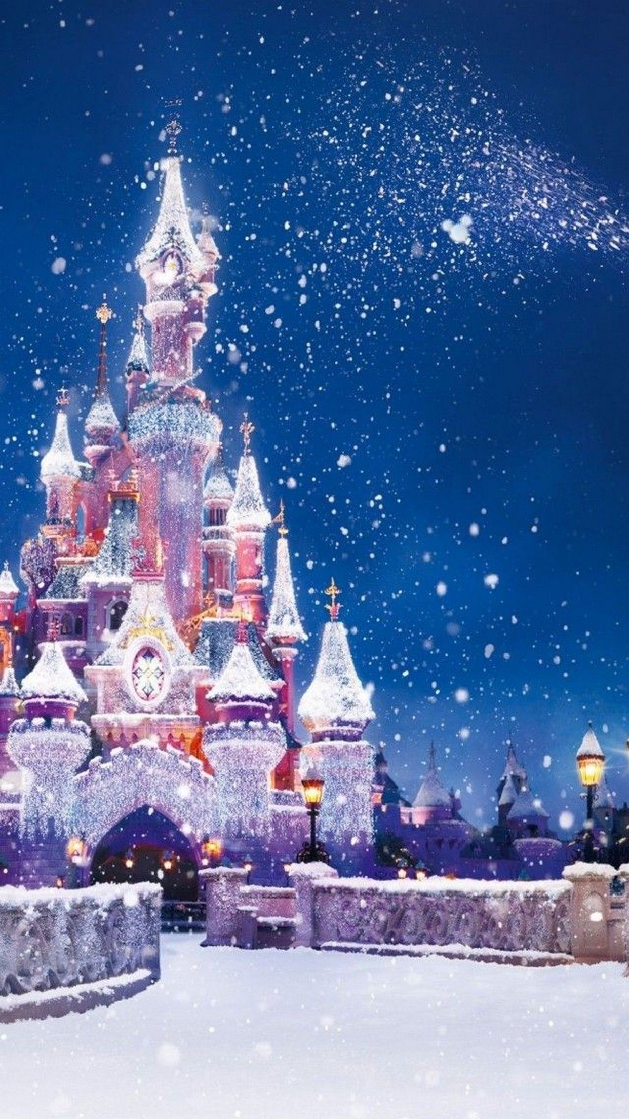 Castello Disney innevato natalizio, 1242x2208 Verticale, Mobile