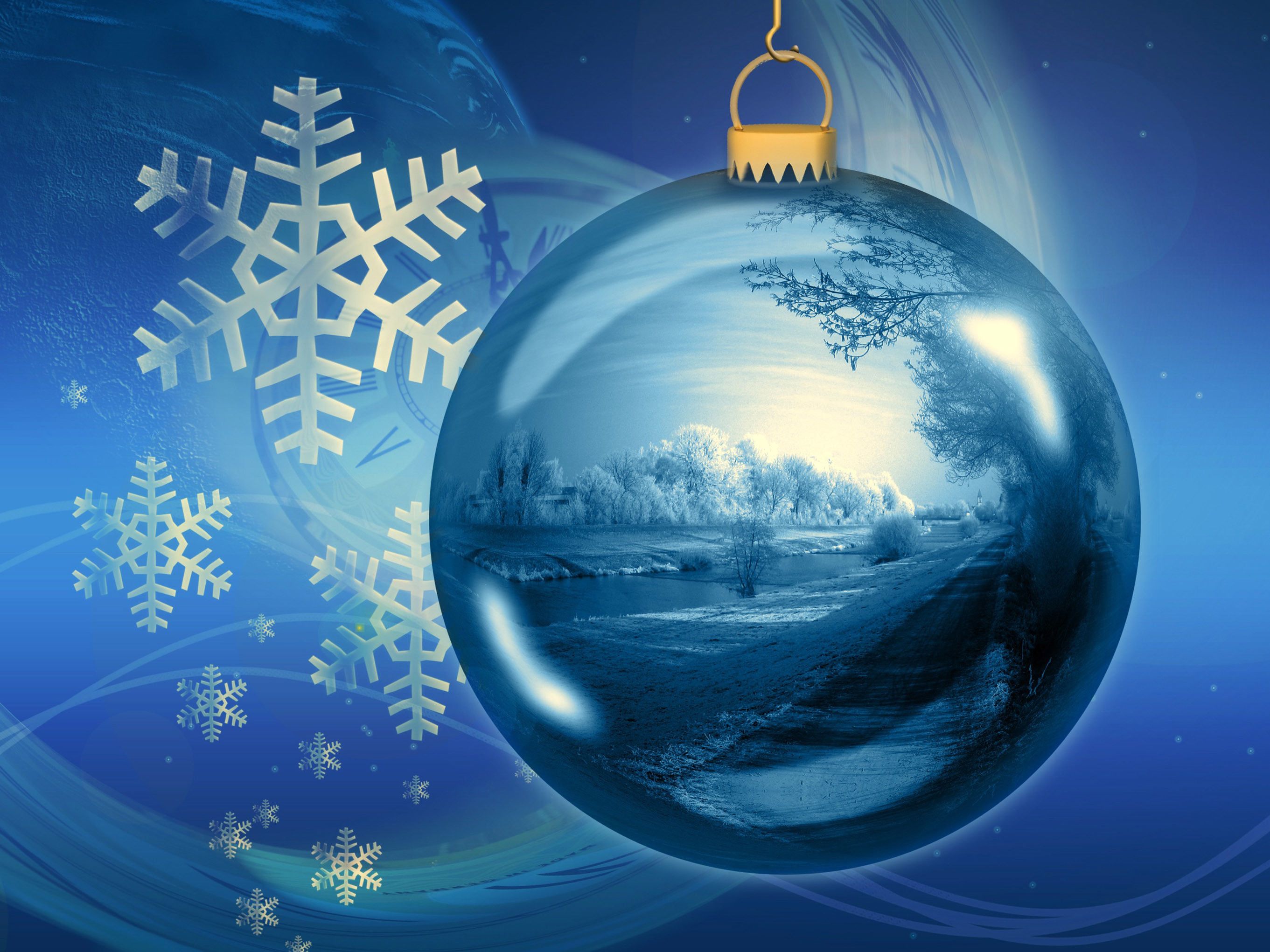 Pallina di Natale blu con fiocchi di neve, 2722x2041 WQXGA, PC