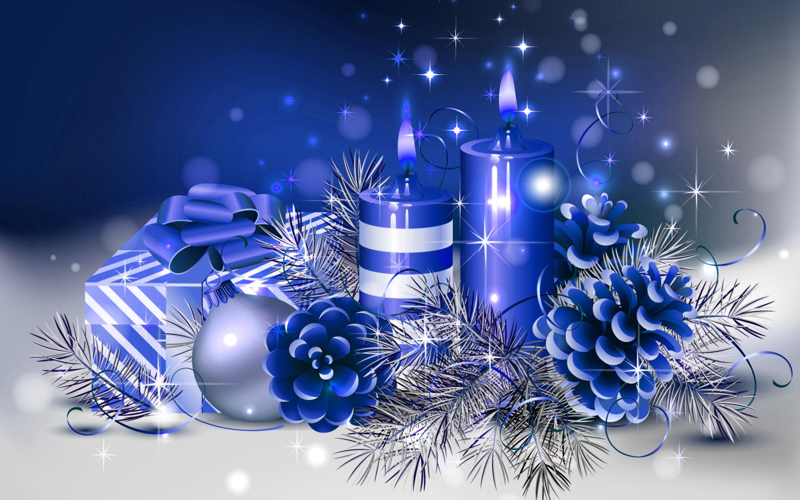 Candele natalizie blu con regali, 2560x1600 2K+, Desktop