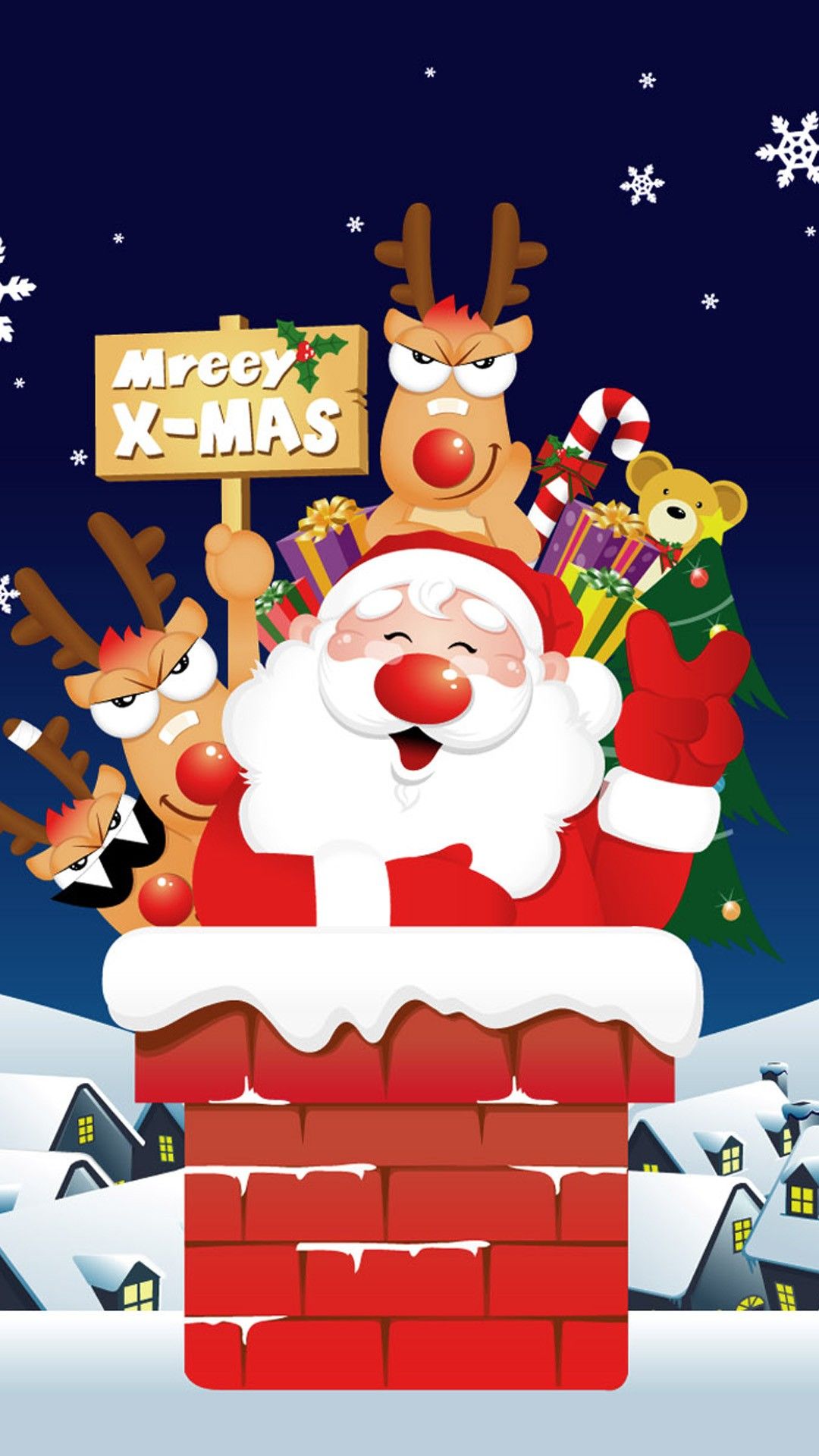 Babbo Natale illustrazione, montagne notte, 1125x2436 Full HD Verticale, iPhone Pro Max